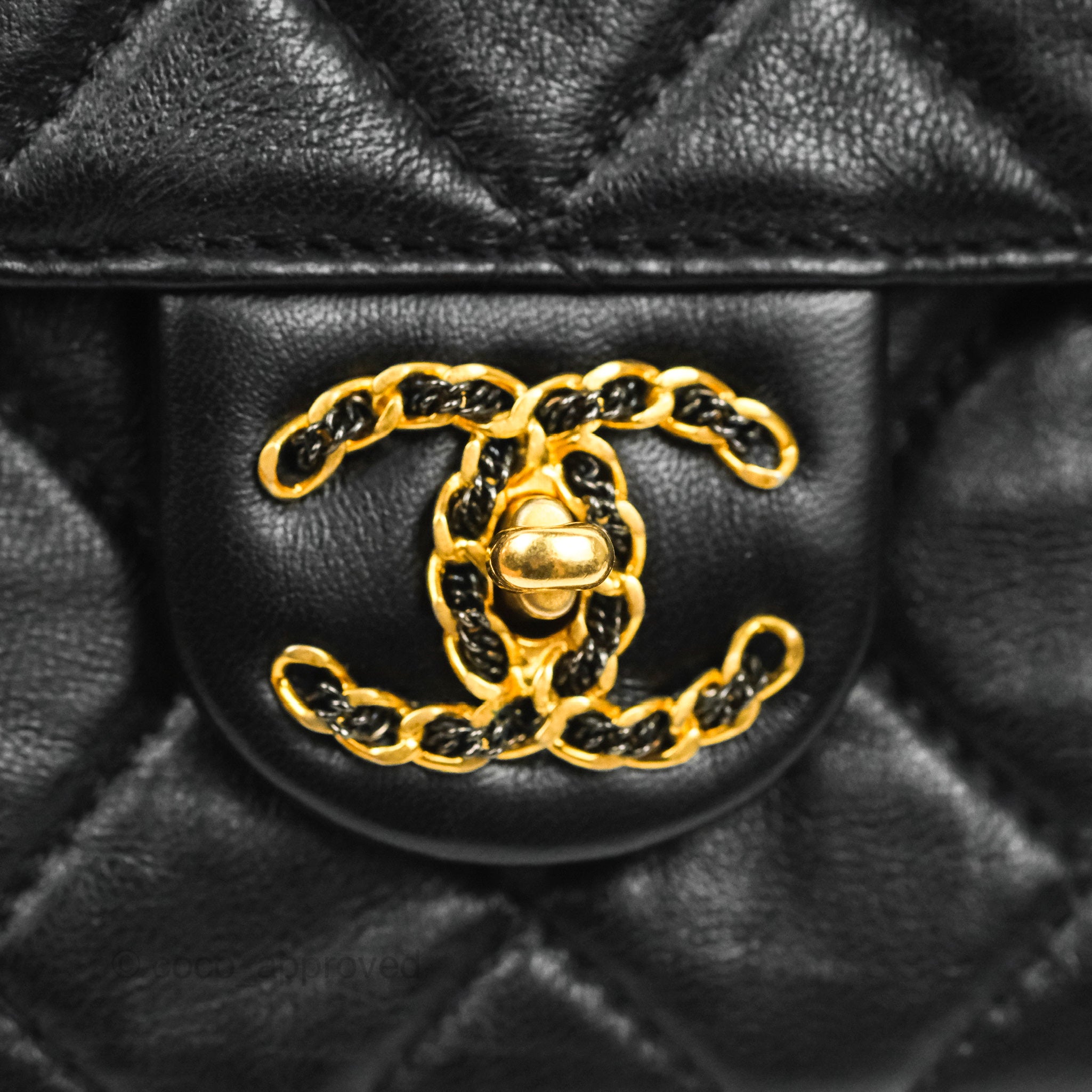Chanel Logo Pearl Chain Flap Bag Black Lambskin Gold Hardware – Coco  Approved Studio