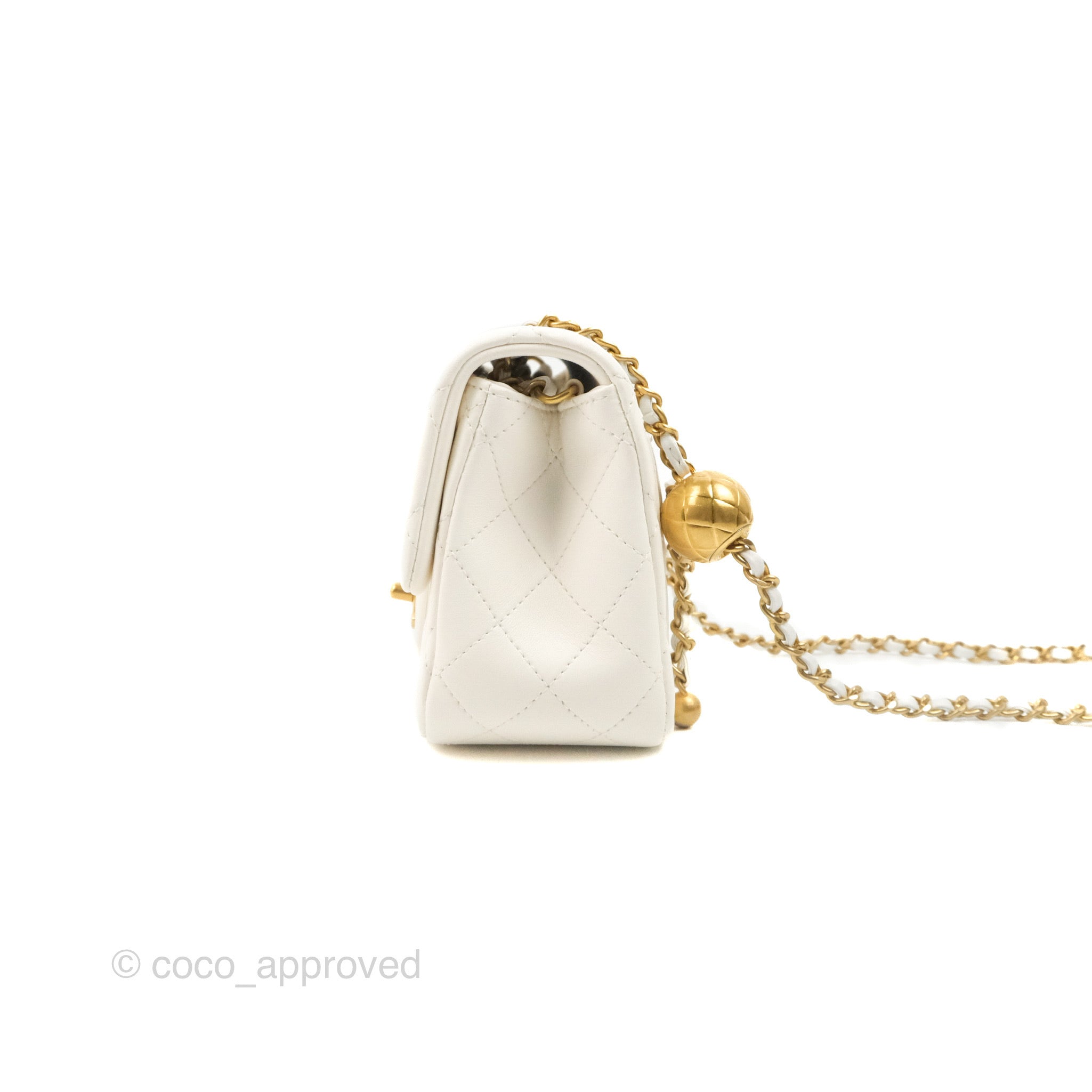 Chanel Mini Square Pearl Crush Quilted White Lambskin Aged Gold Hardwa –  Coco Approved Studio