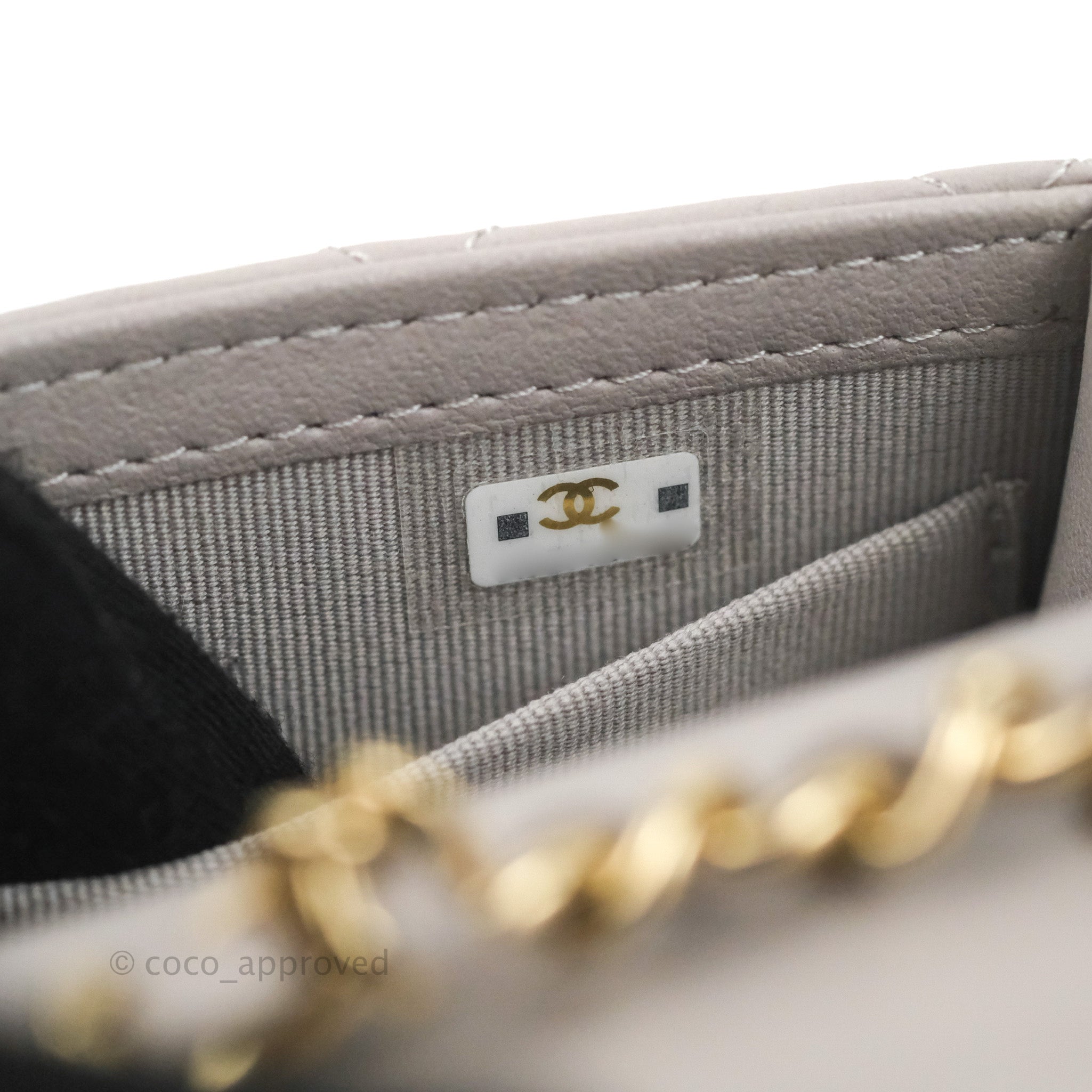 Chanel Mini Quilted Trendy CC Clutch With Chain Grey Lambskin Gold 