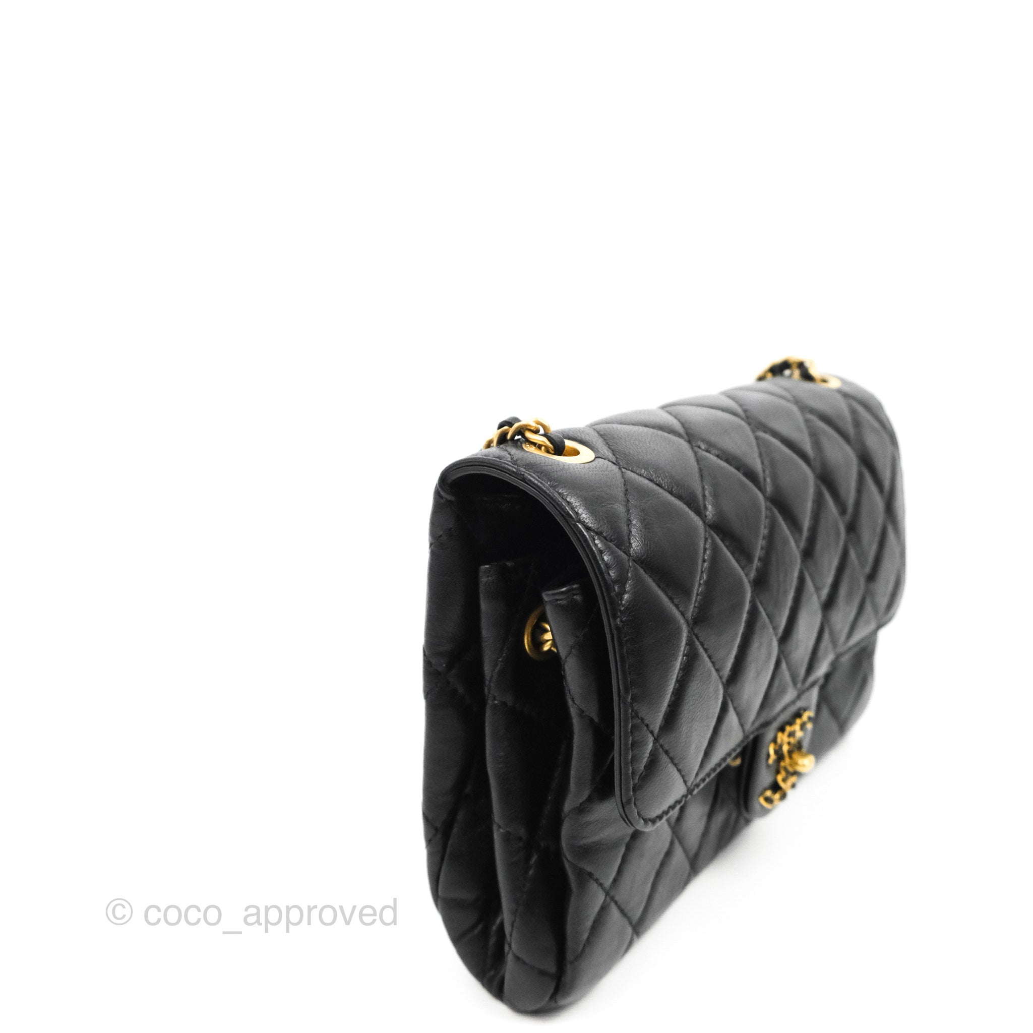 Chanel Flap Bag Black Lambskin Aged Gold Hardware – Coco Approved Studio