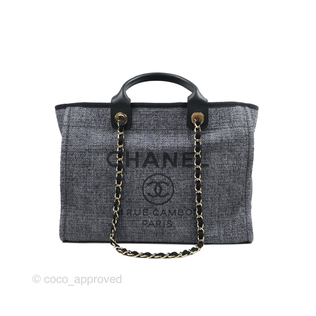 Chanel Large Deauville Charcoal Grey Canvas Gold Hardware