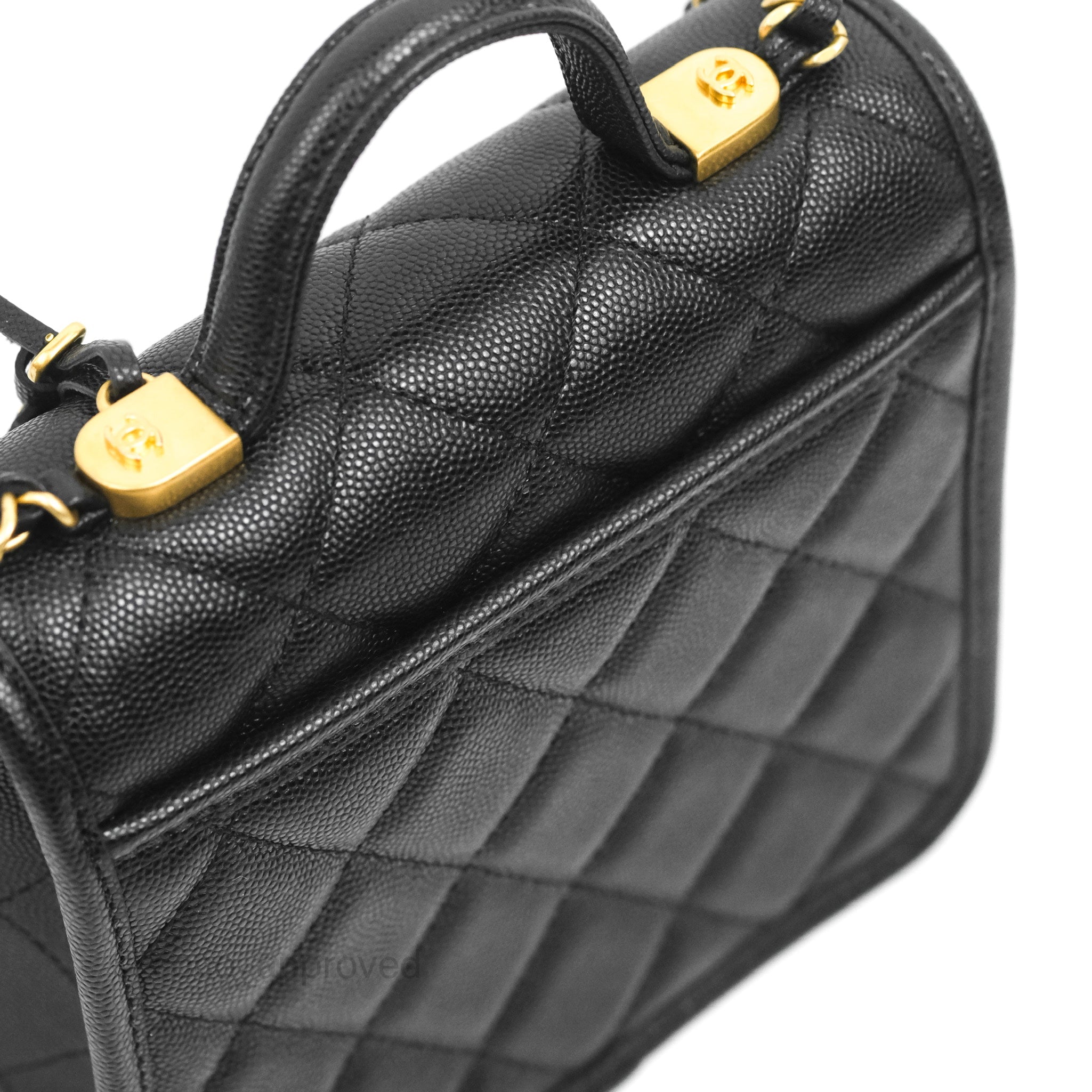Chanel Mini School Memory Top Handle Flap Bag Black Caviar Aged
