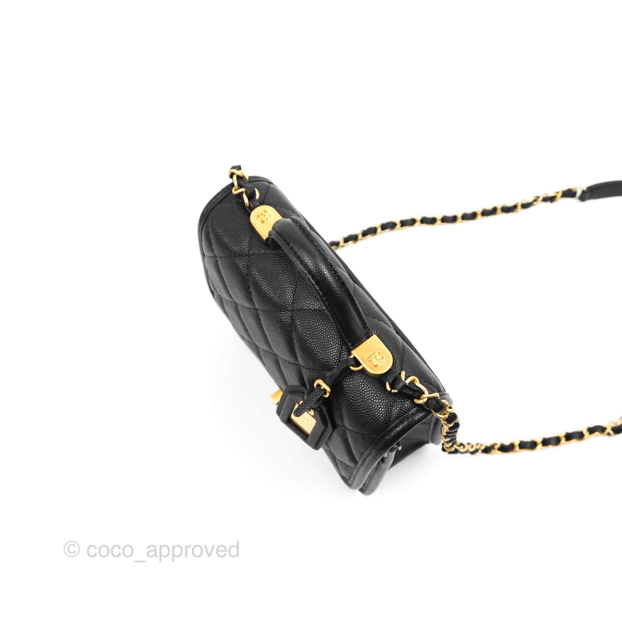 Chanel School Memory Square Top Handle Flap Bag Black Patent