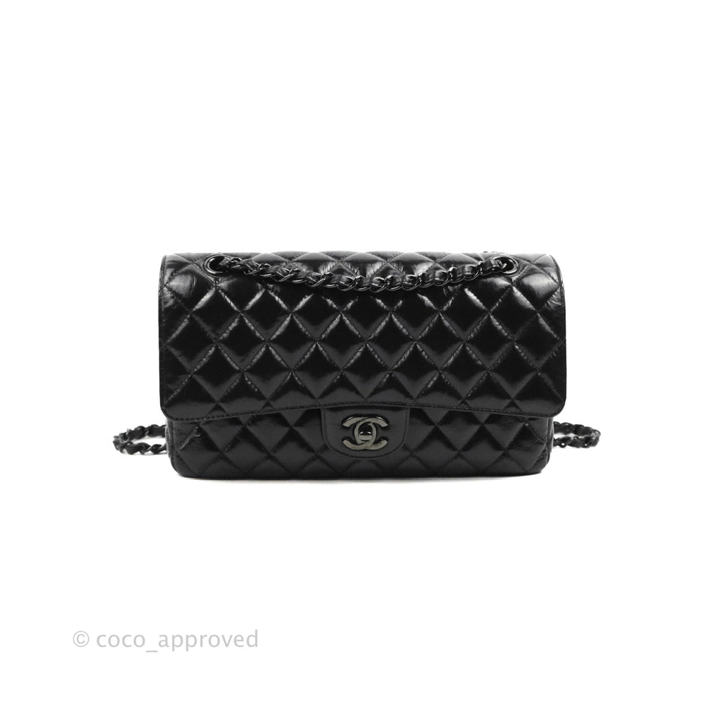 Chanel M/L Medium Classic Quilted Flap So Black Shiny Crumpled Calfskin