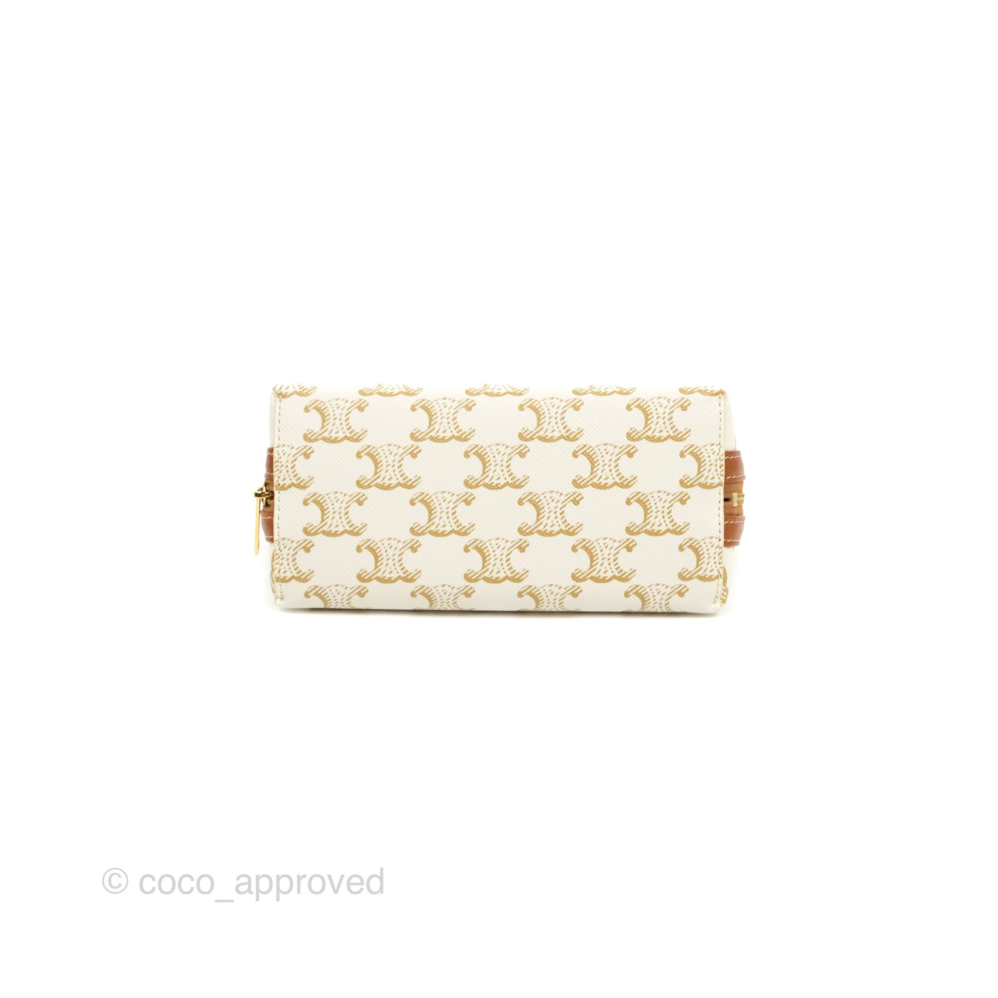 Celine Clutch With Chain Triomphe Canvas Lambskin White/Tan