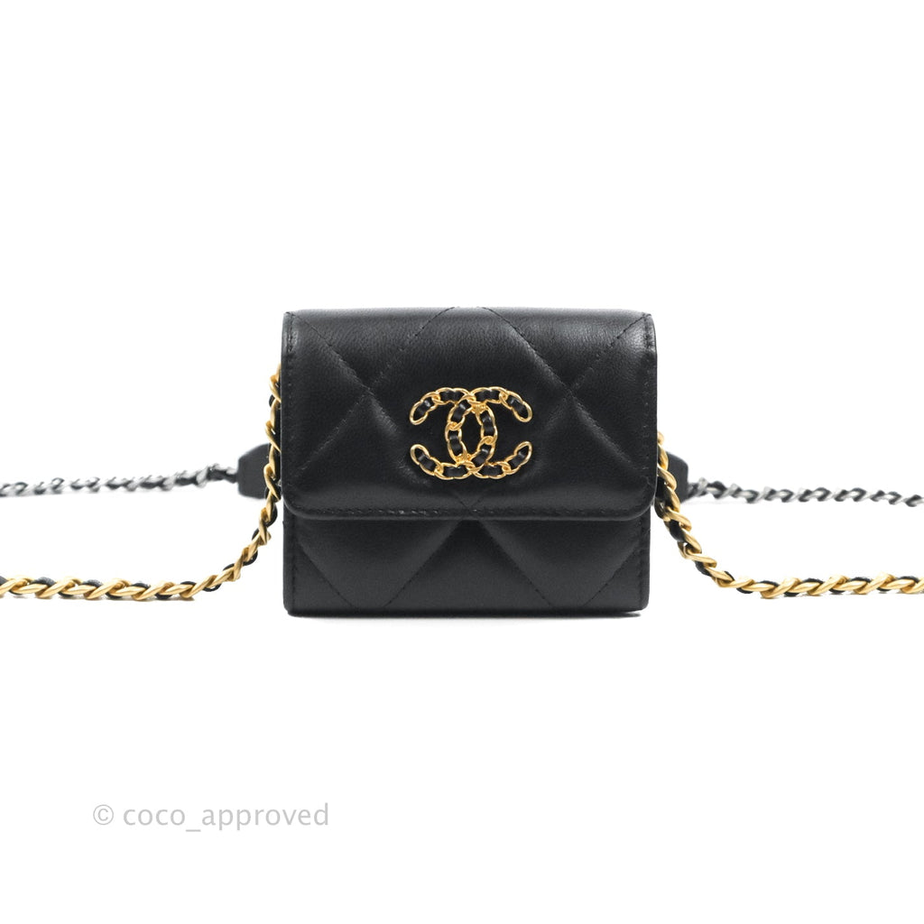 Chanel 19 Card Holder With Chain Black Mixed Hardware