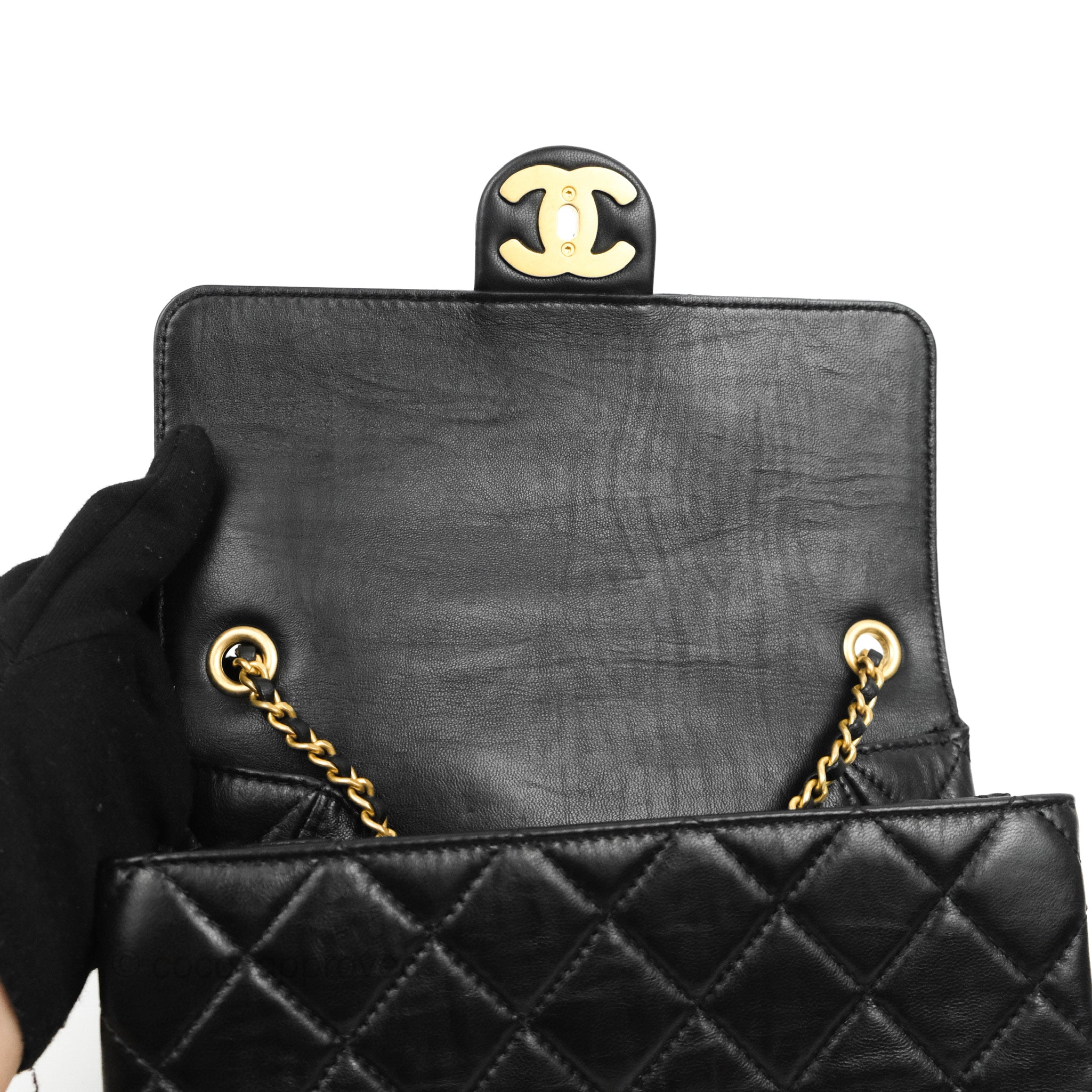 Chanel Flap Bag Black Lambskin Aged Gold Hardware