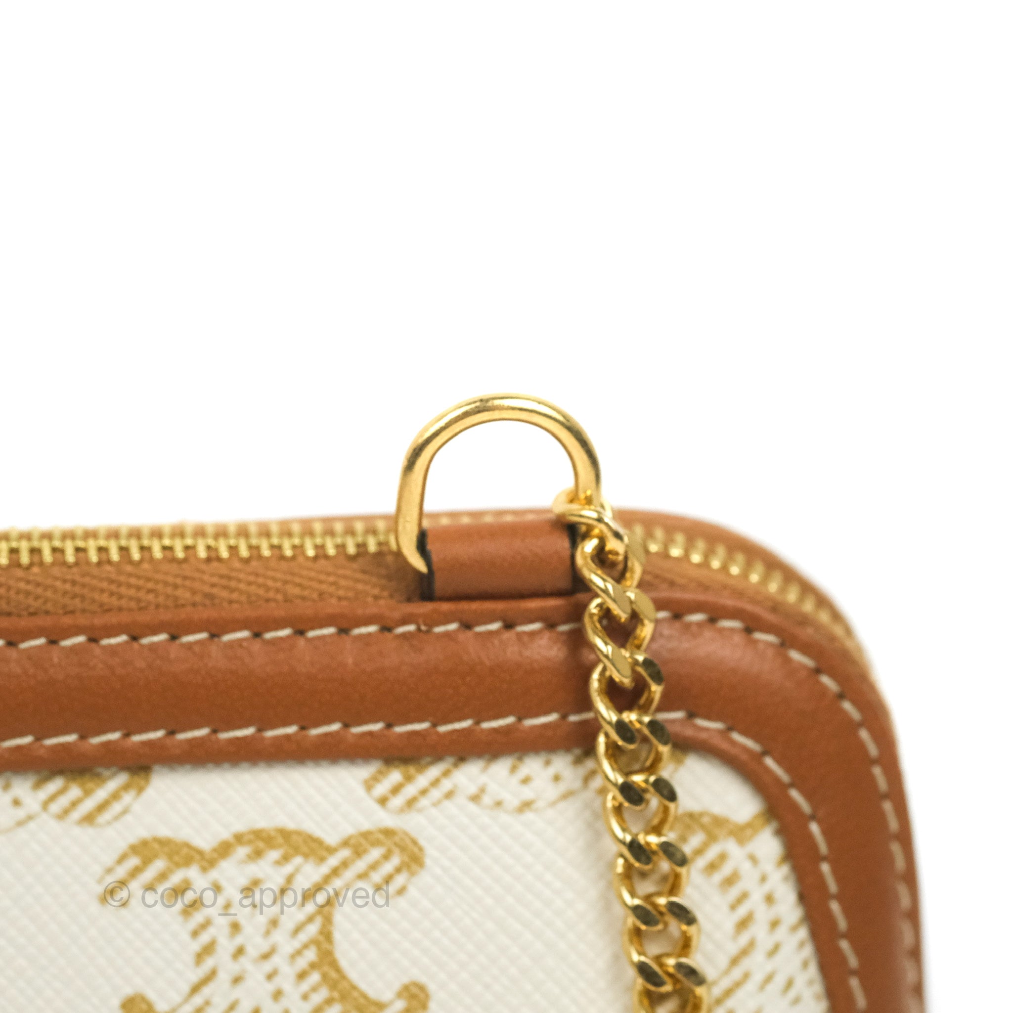 Celine Clutch With Chain Triomphe Canvas Lambskin White/Tan