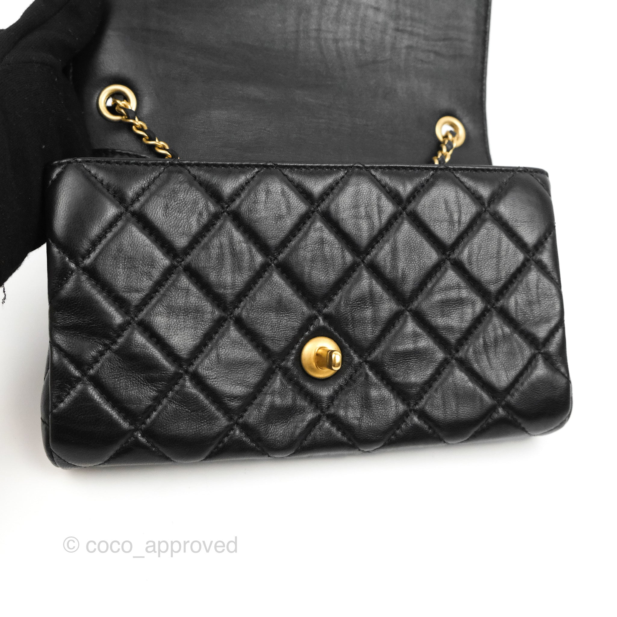 Chanel Pearl Crush Quilted Camera Bag Black Lambskin Aged Gold Hardwar – Coco  Approved Studio