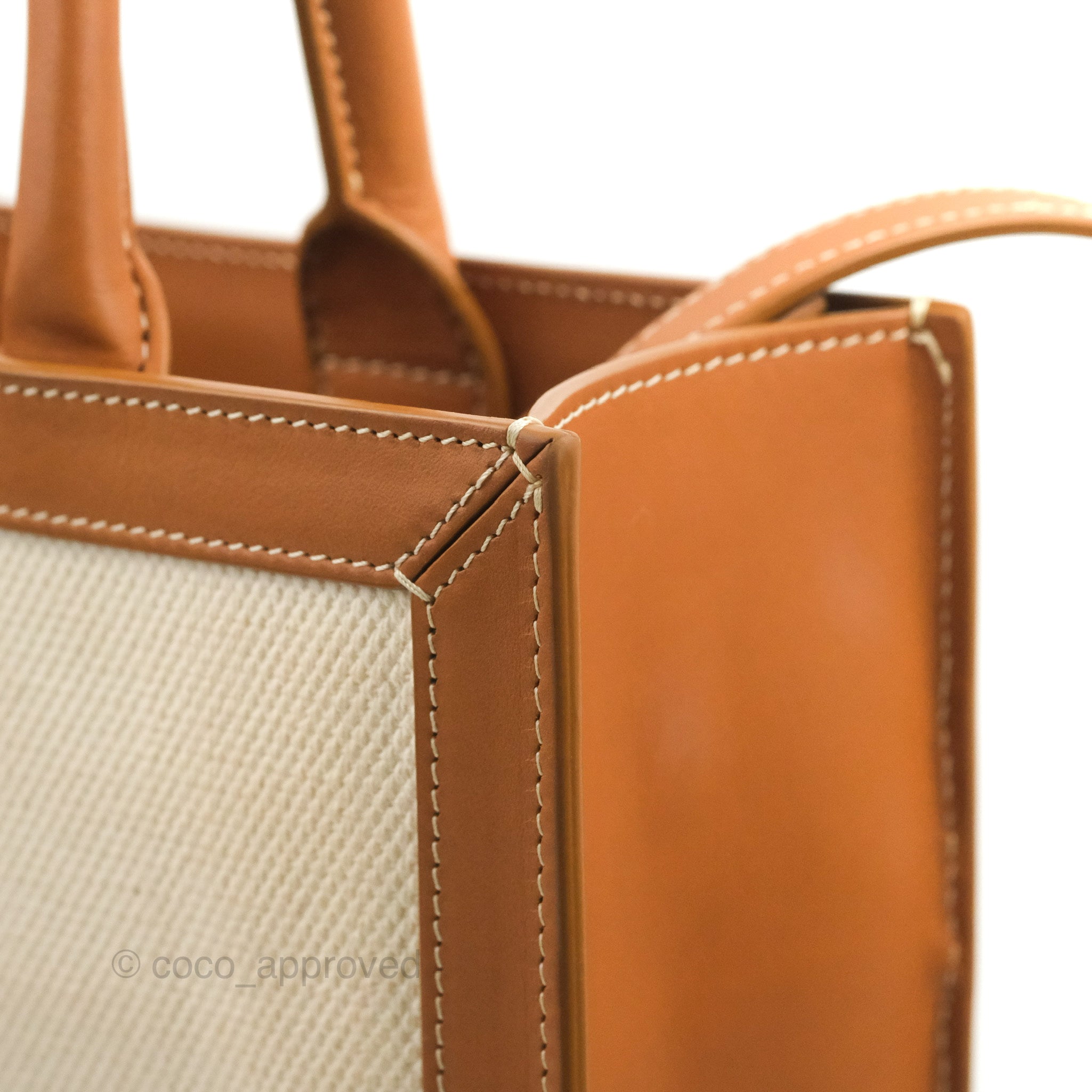 CELINE Cabas Vertical Satchel/Top Handle Bag Small Dark Brown Canvas/Leather