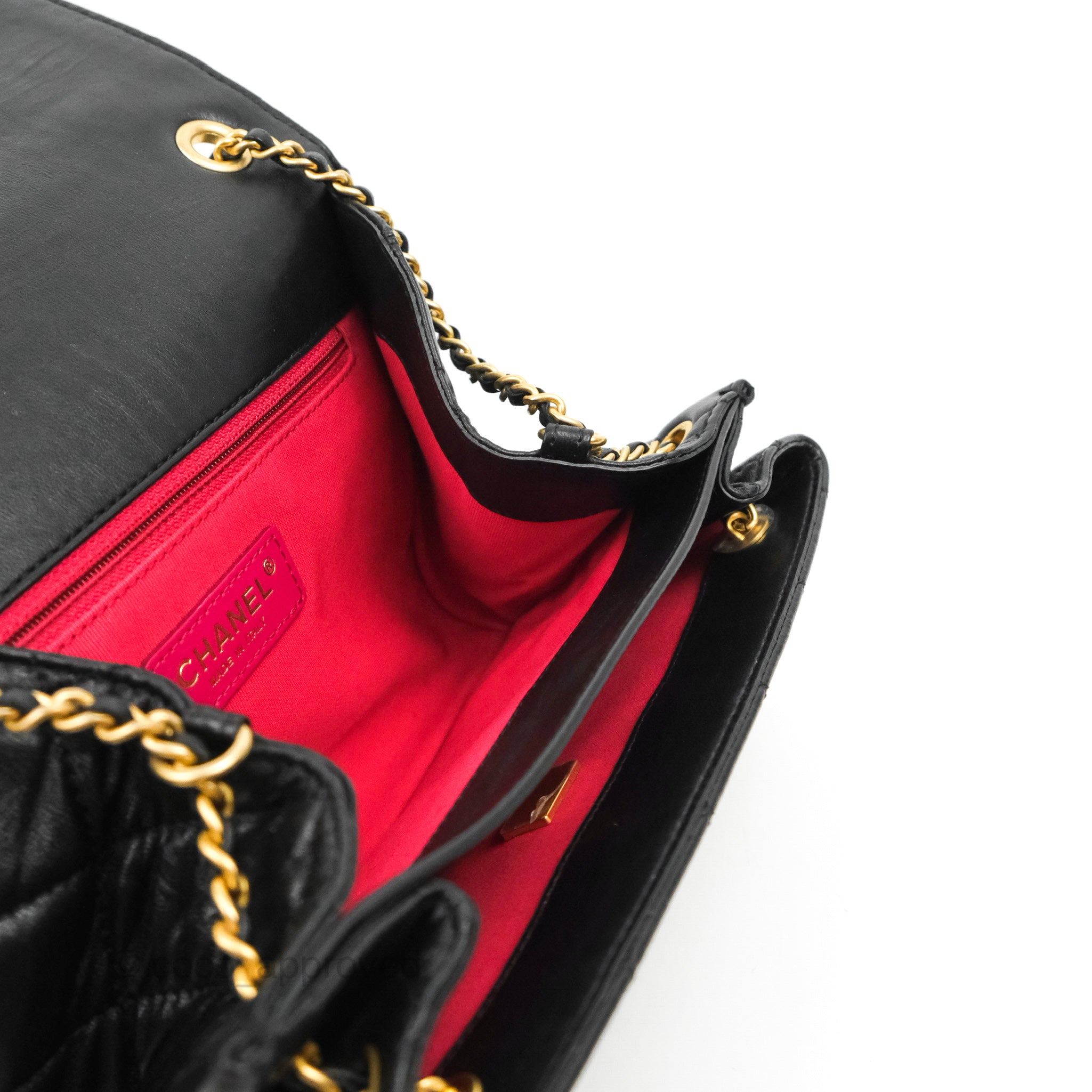 Chanel Flap Bag Black Lambskin Aged Gold Hardware