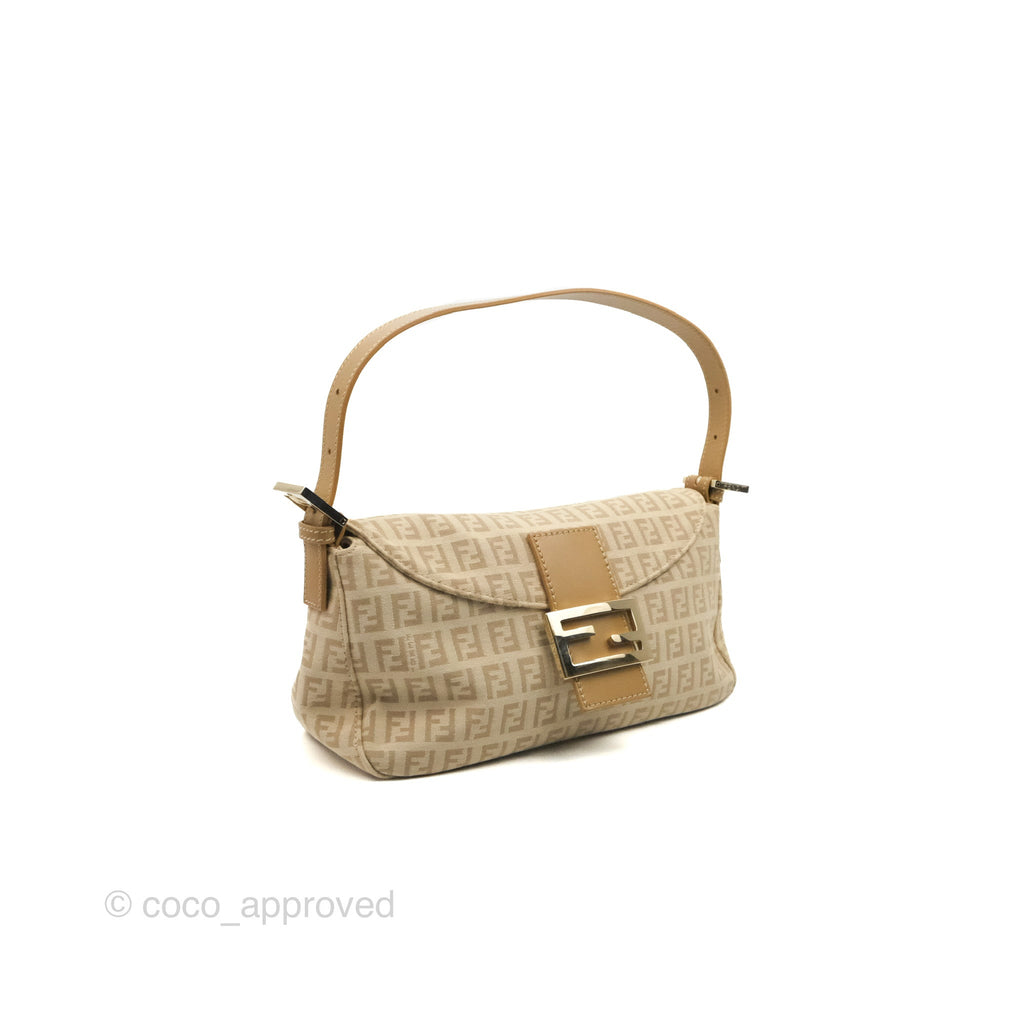 Fendi Vintage Baguette Shoulder Bag Beige Zucchino Canvas