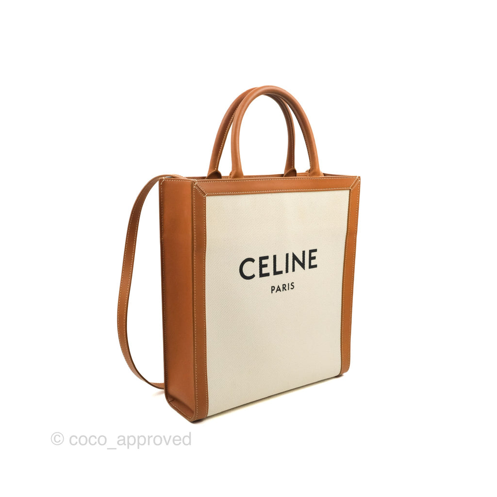 Used Auth Celine Small Vertical Cabas Tote Grained Calfskin Small Taupe
