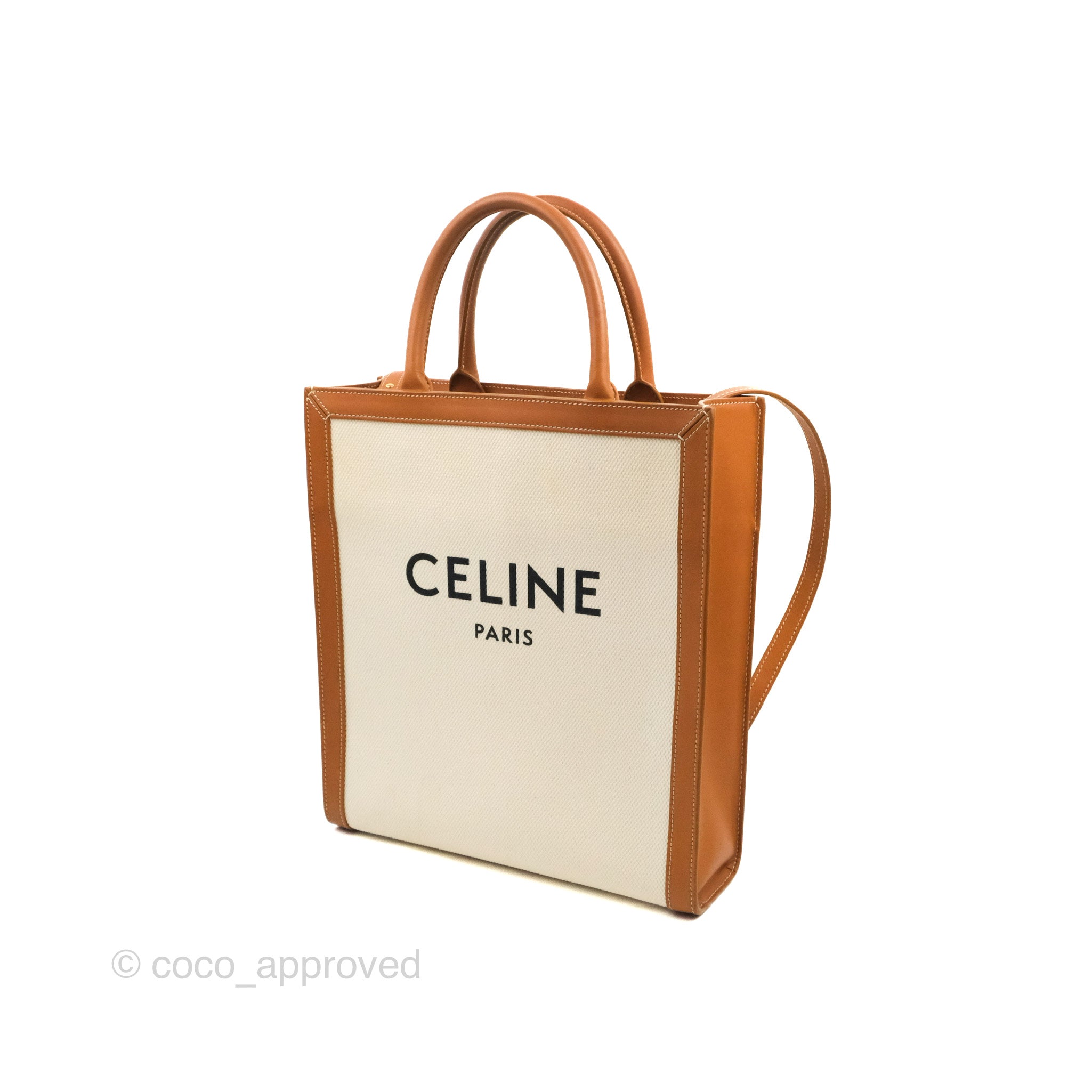 CELINE Celine Natural Canvas Tan Calfskin Mini Vertical Cabas Tote on SALE