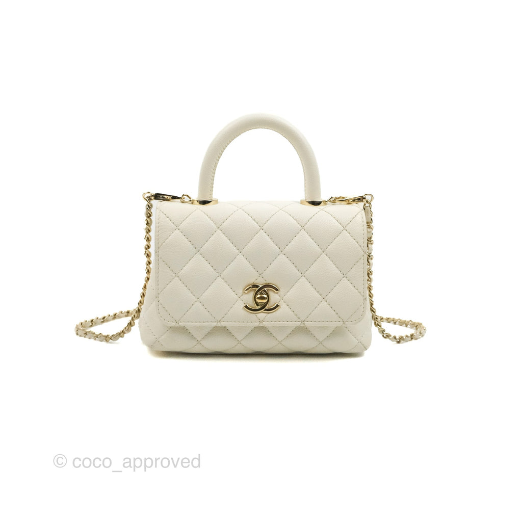 Chanel Mini Coco Handle Quilted Ivory Caviar Gold Hardware