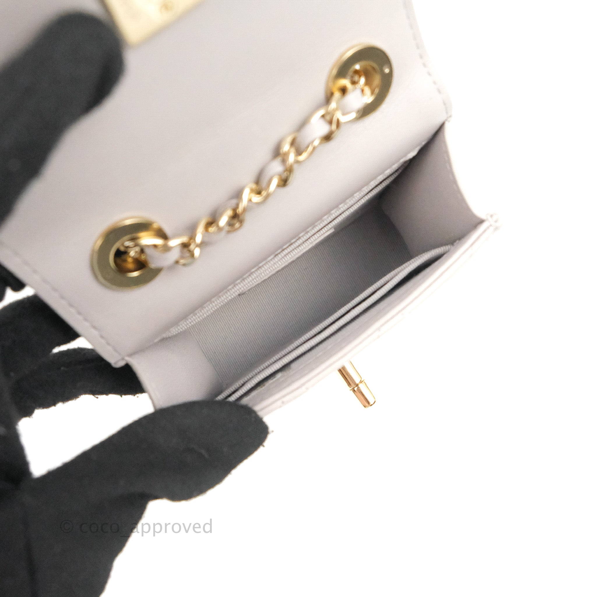 Chanel Mini Quilted Trendy CC Clutch With Chain Grey Lambskin Gold