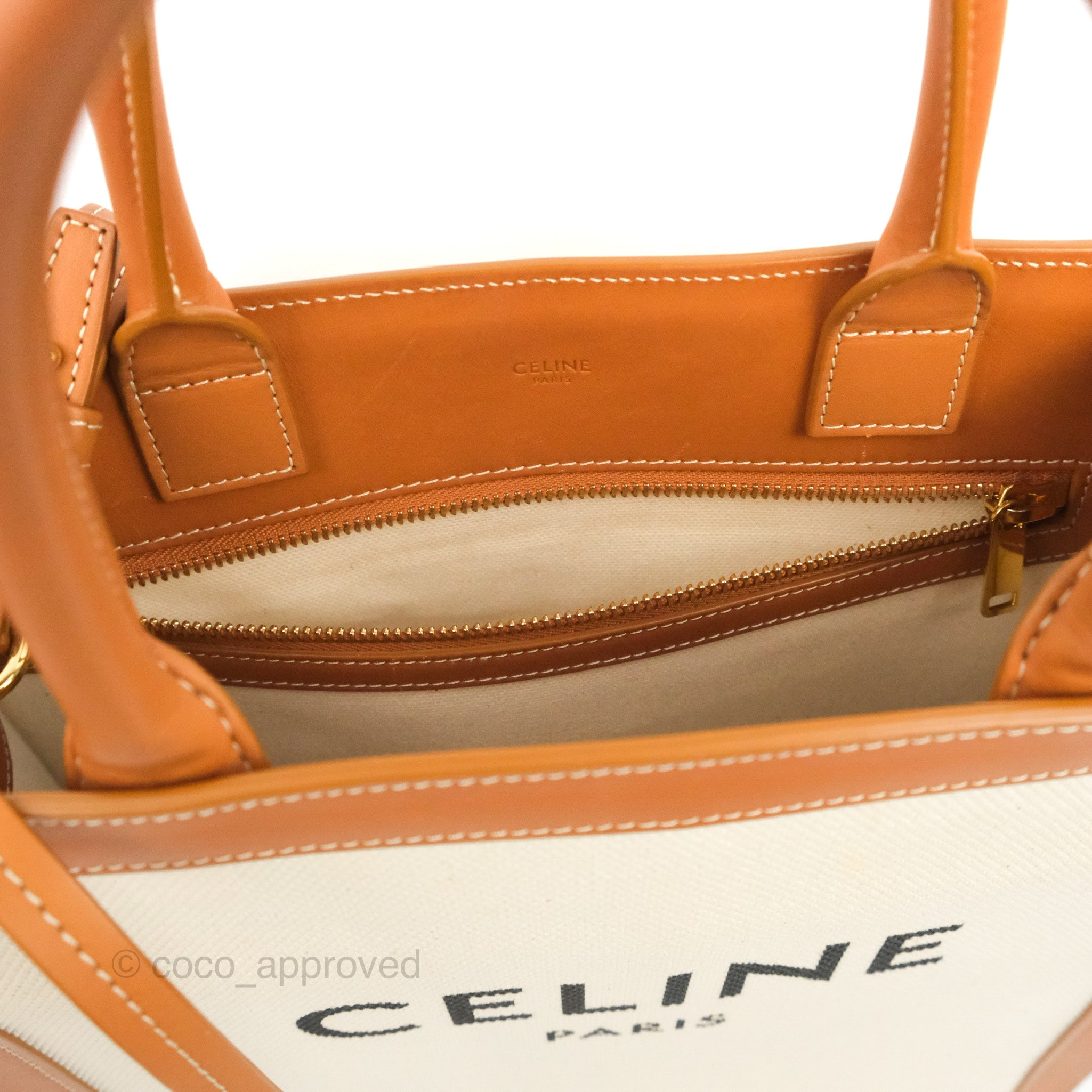 Celine Beige Logo Canvas Mini Vertical Cabas Tote Bag w/ Strap