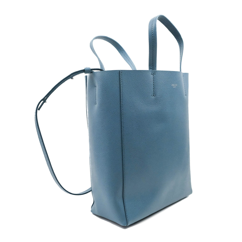 Celine Small Vertical Cabas Tote Grained Calfskin Blue Silver Hardware