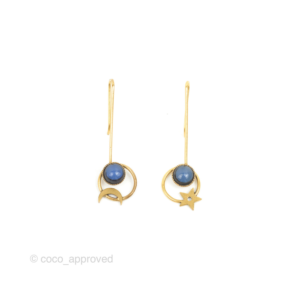 Dior Moon Star Blue Hoop Earrings Aged Gold
