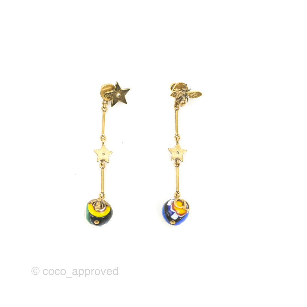 Dior Bee & Star Drop Earrings Aged Gold