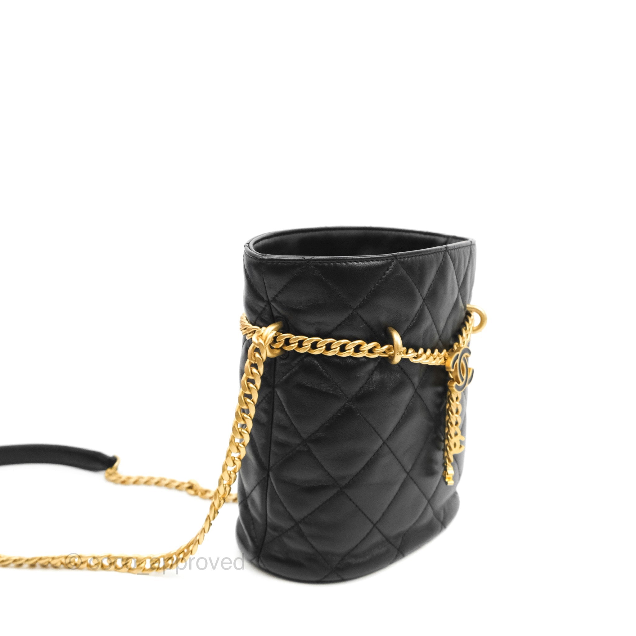 Chanel Enamel CC Bucket Bag Black Lambskin Gold Hardware 22S – Coco  Approved Studio