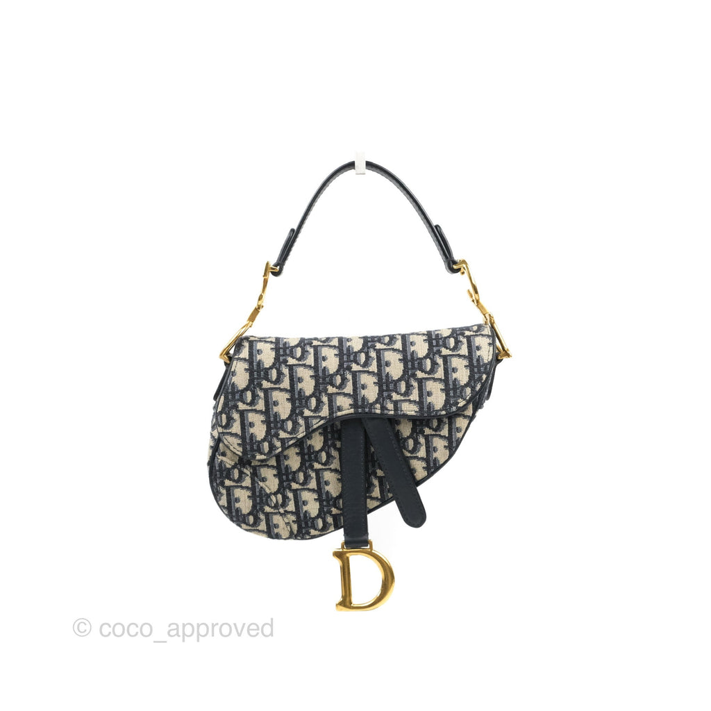 2018 Christian Dior Blue Oblique Monogram Canvas Mini Saddle Bag