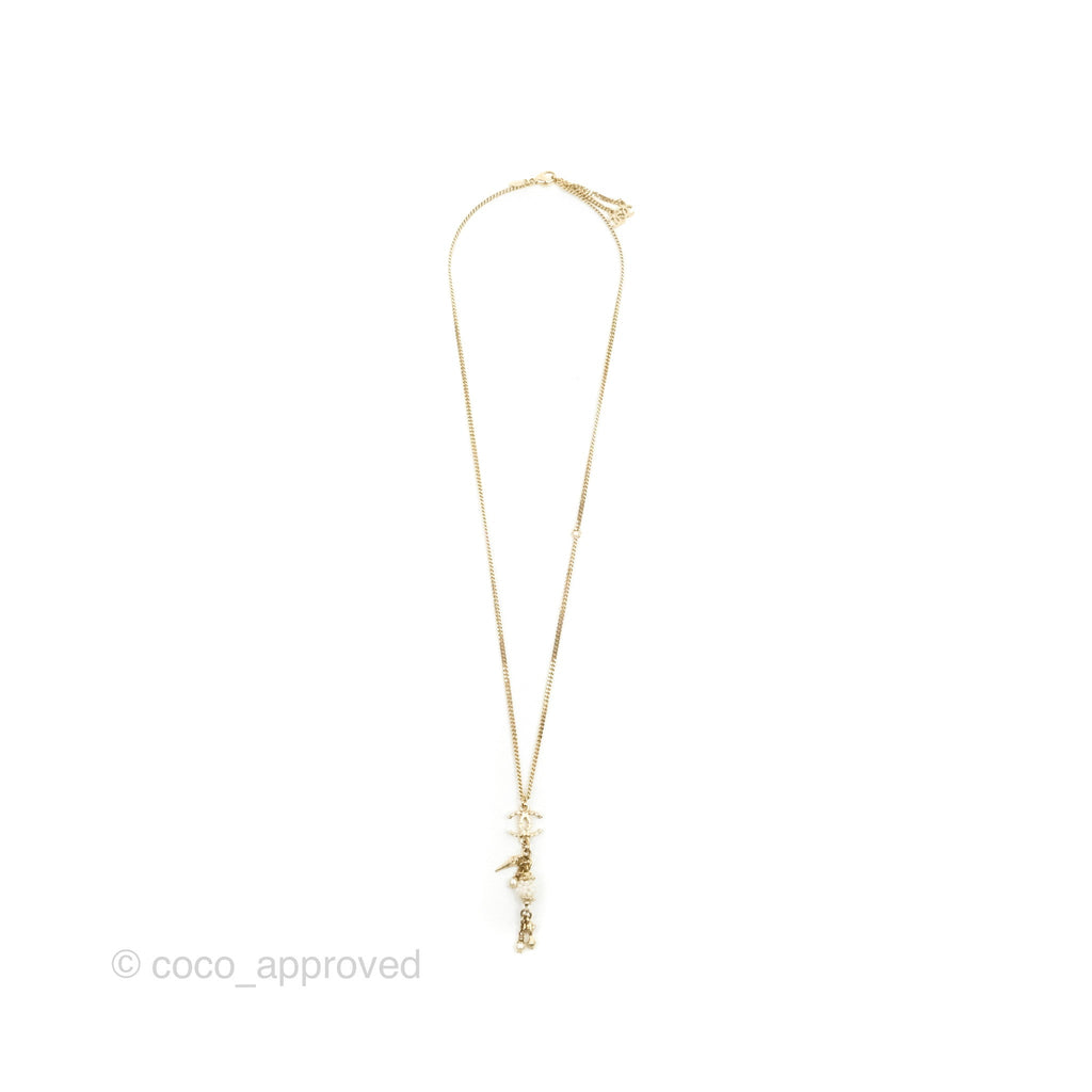 Chanel CC Drop Charm Necklace Gold Tone 12A