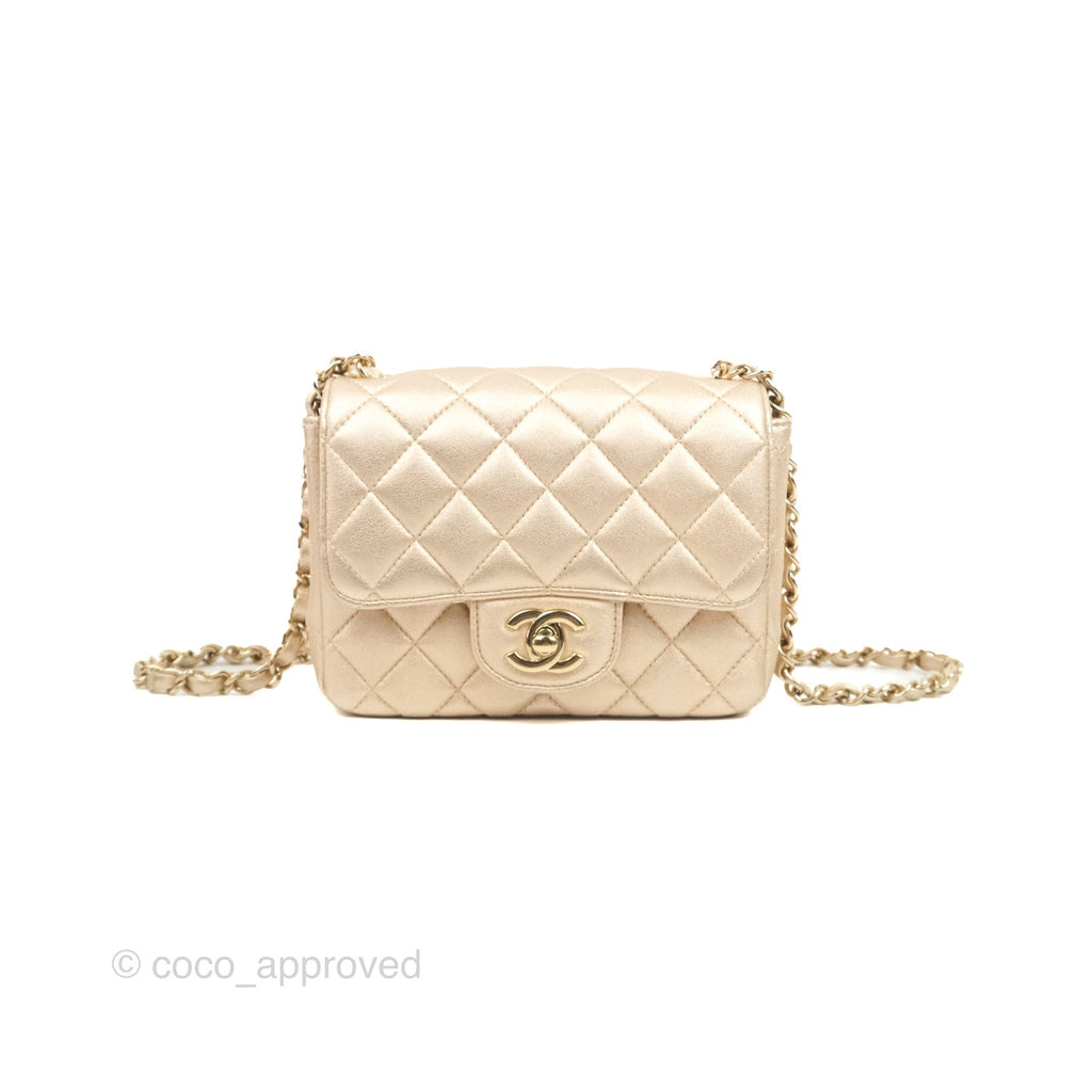 Chanel Quilted Mini Square Iridescent Gold Lambskin Gold Hardware 21P