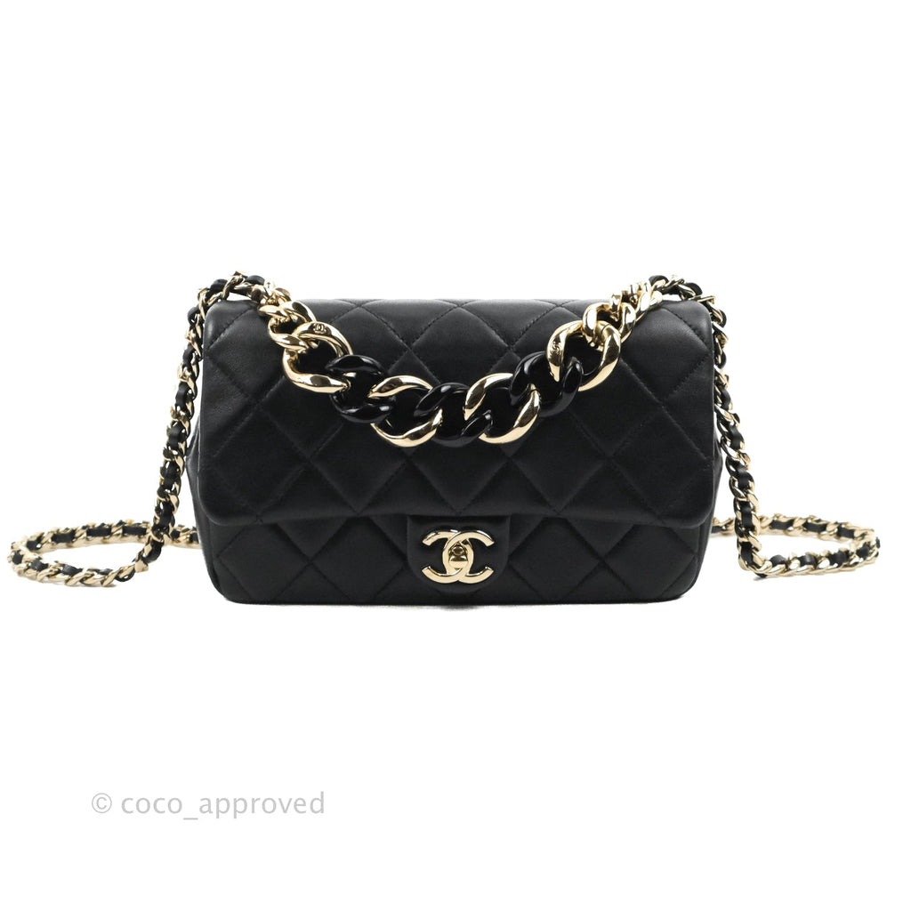 Chanel Quilted Resin Bi-Color Chain Flap Bag Black Lambskin