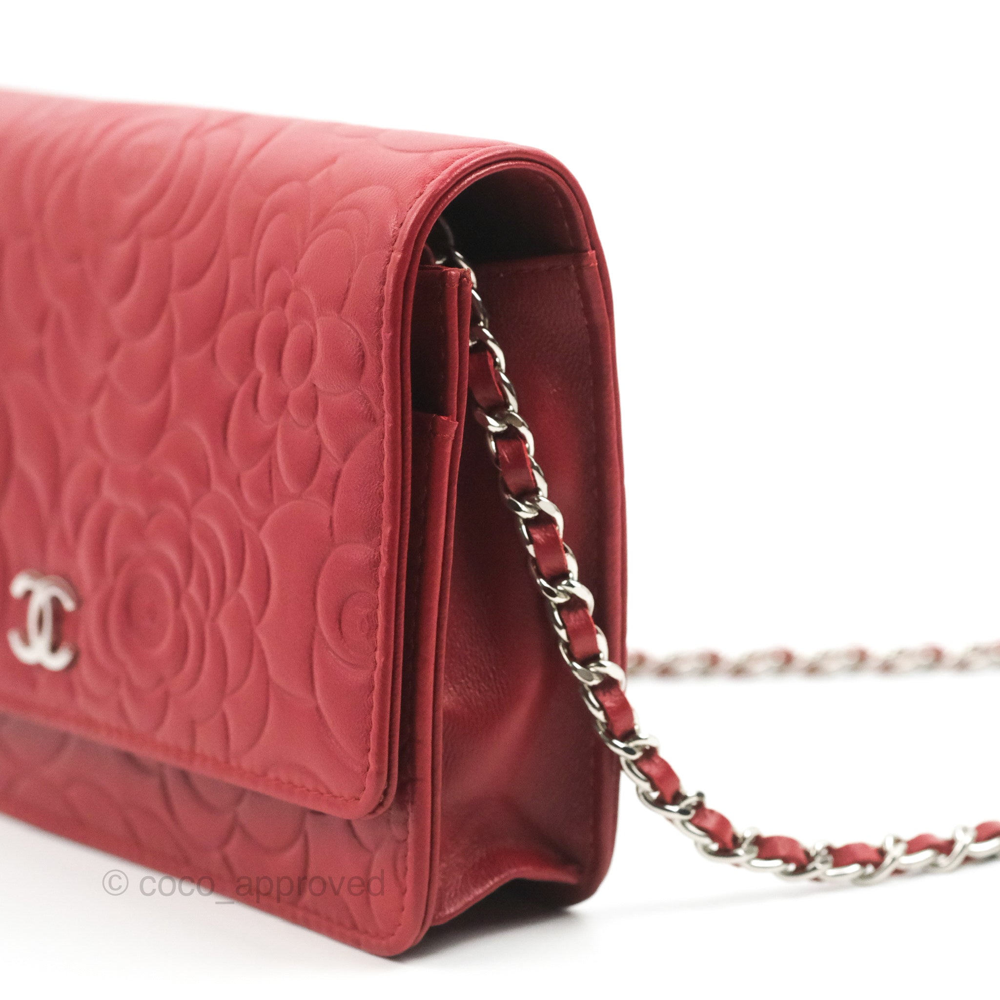 CHANEL Caviar Camellia Embossed Wallet On Chain WOC Pink 1302415