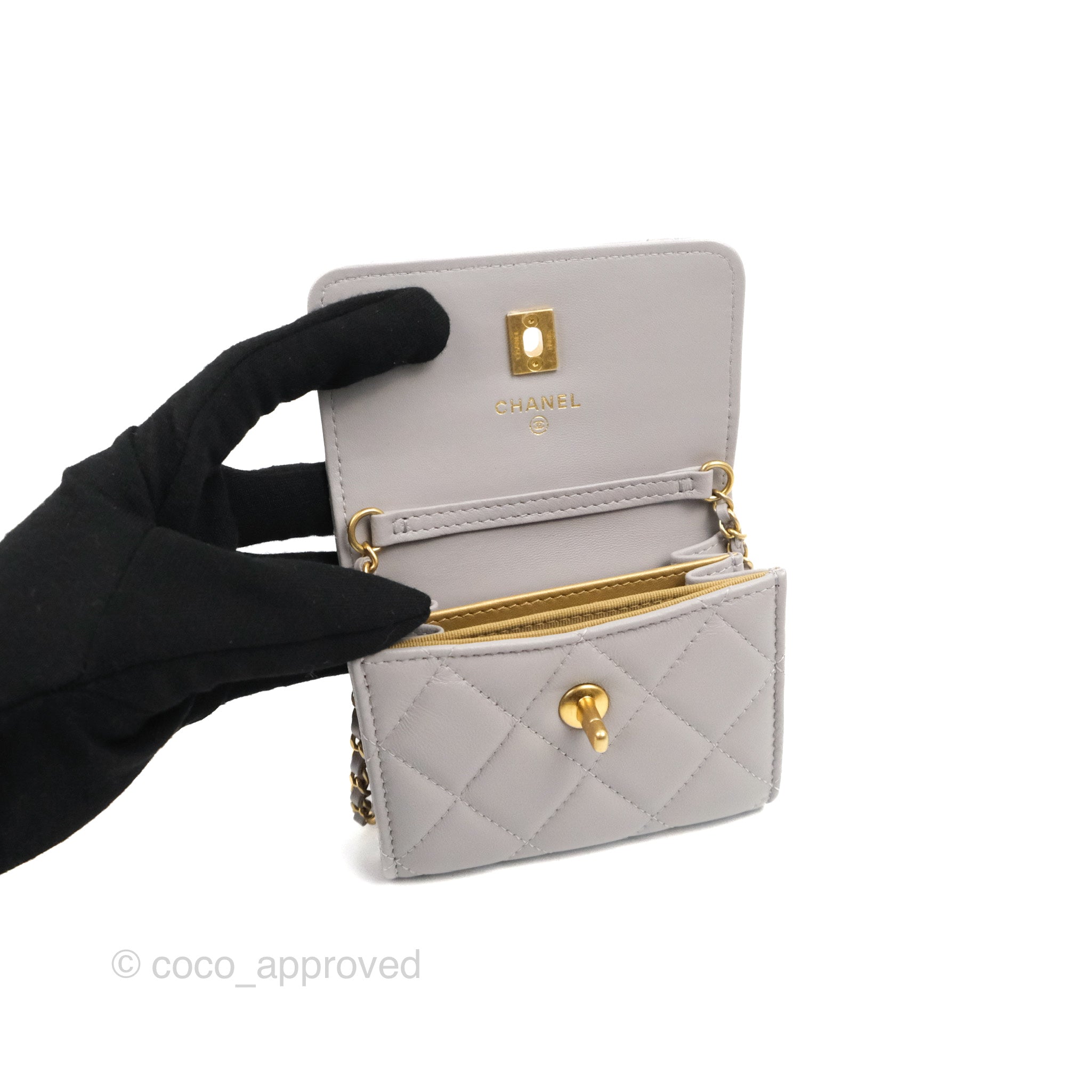 Chanel 21K Silver WOC Mini Wallet On Chain Gold Charm Shoulder