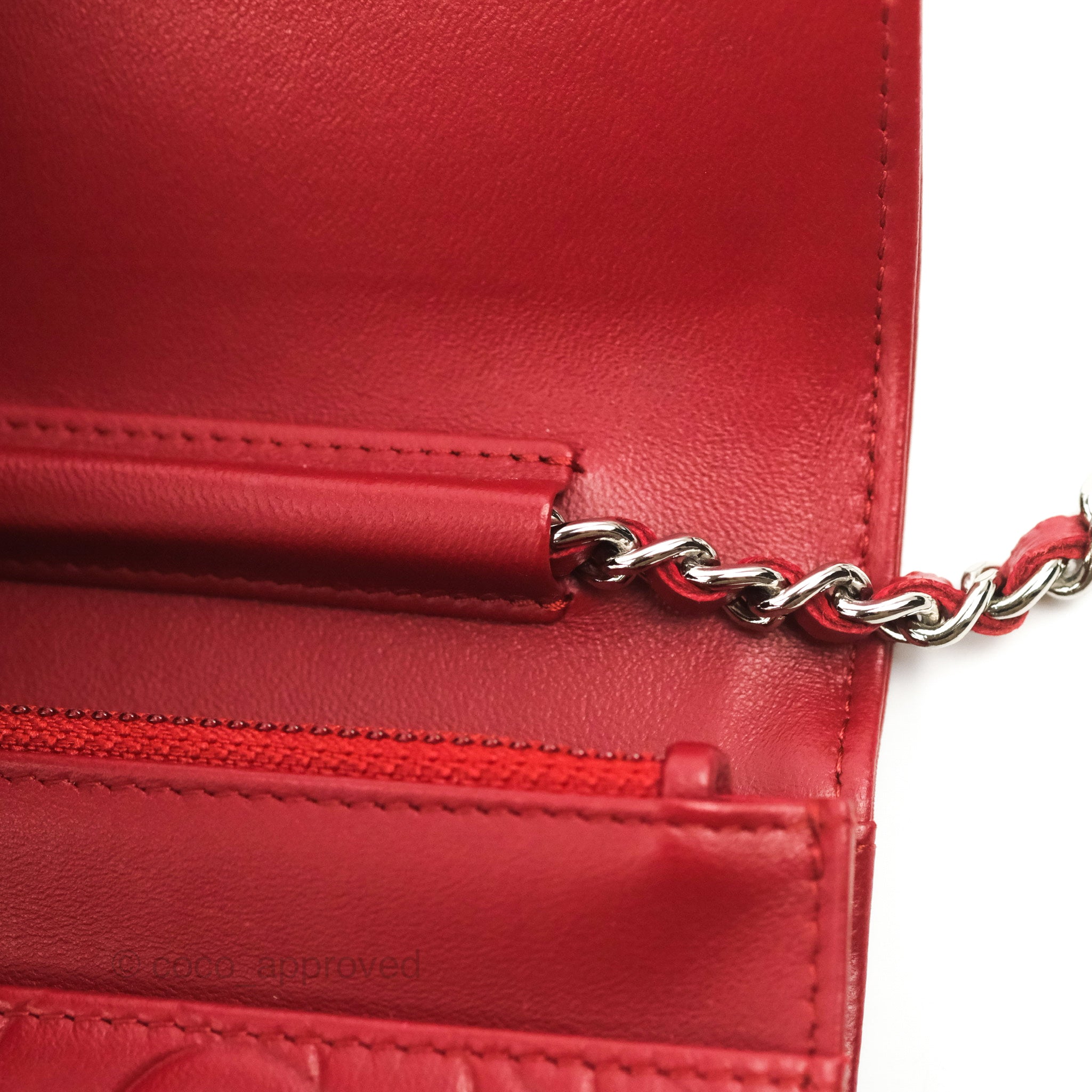 Chanel Camellia Embossed Wallet On Chain WOC Red Lambskin Silver Hardw – Coco  Approved Studio