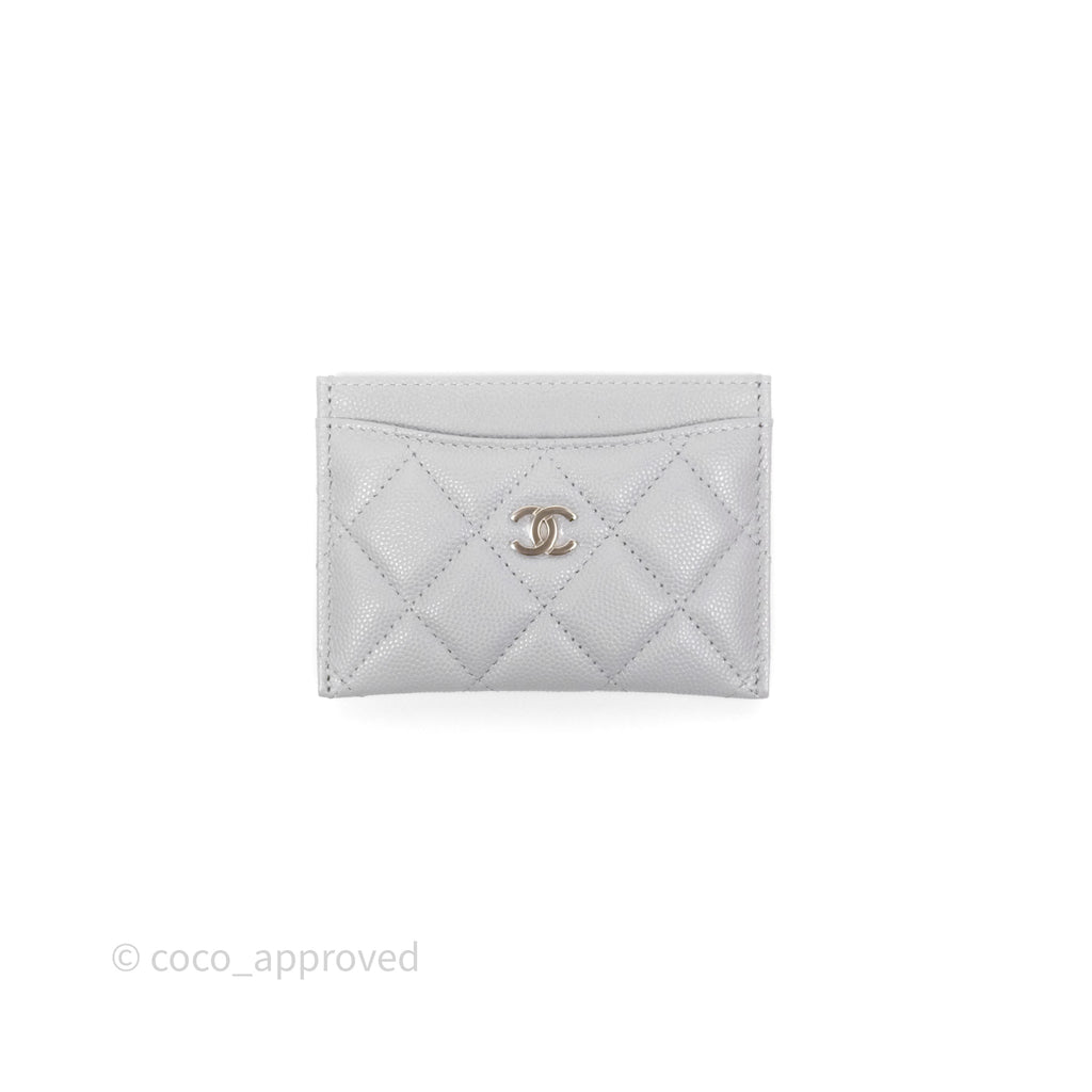 Chanel Classic Flat Card Holder Grey Caviar Gold Hardware