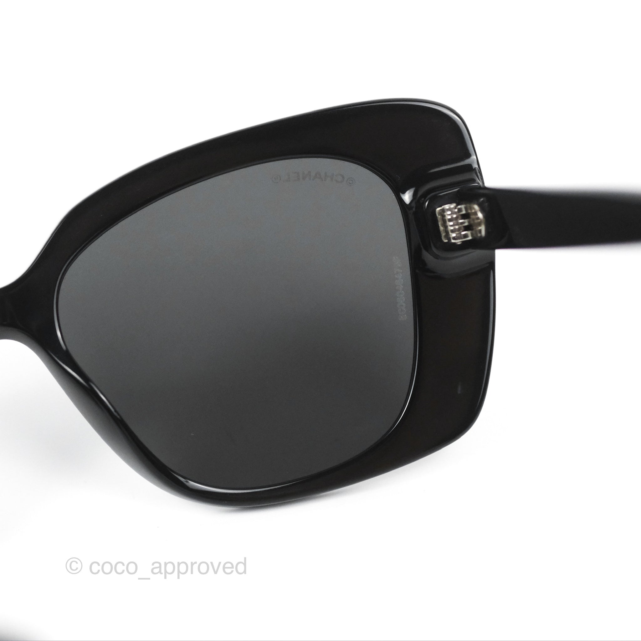 CHANEL Logo Crystal Embellished Black White Square Sunglasses Authentic Chanel Acetate Strass Square Polarized Sunglasses Black  main image 3