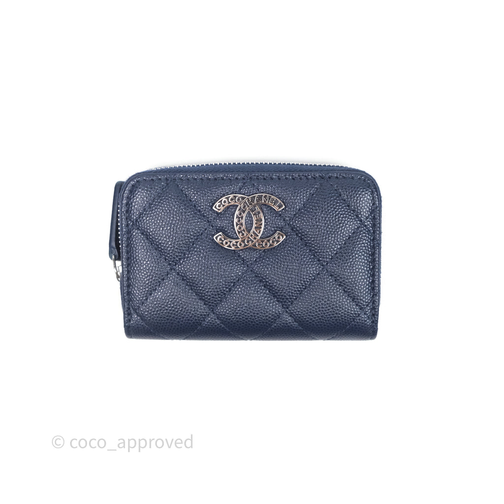 Chanel Logo CC Zipped Coin Purse Navy Caviar Silver Hardware 24P