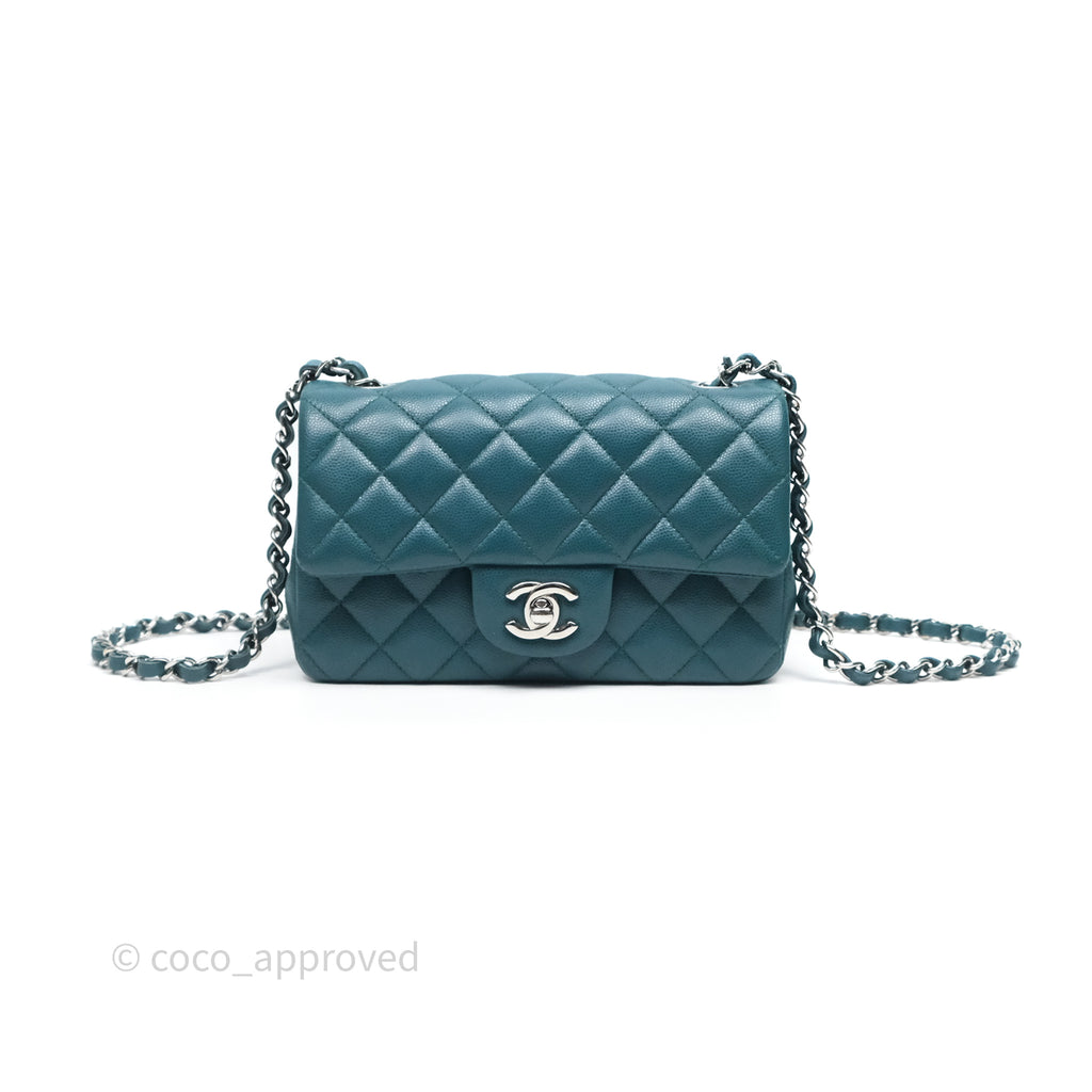 Chanel Quilted Mini Rectangular Green Caviar Silver Hardware