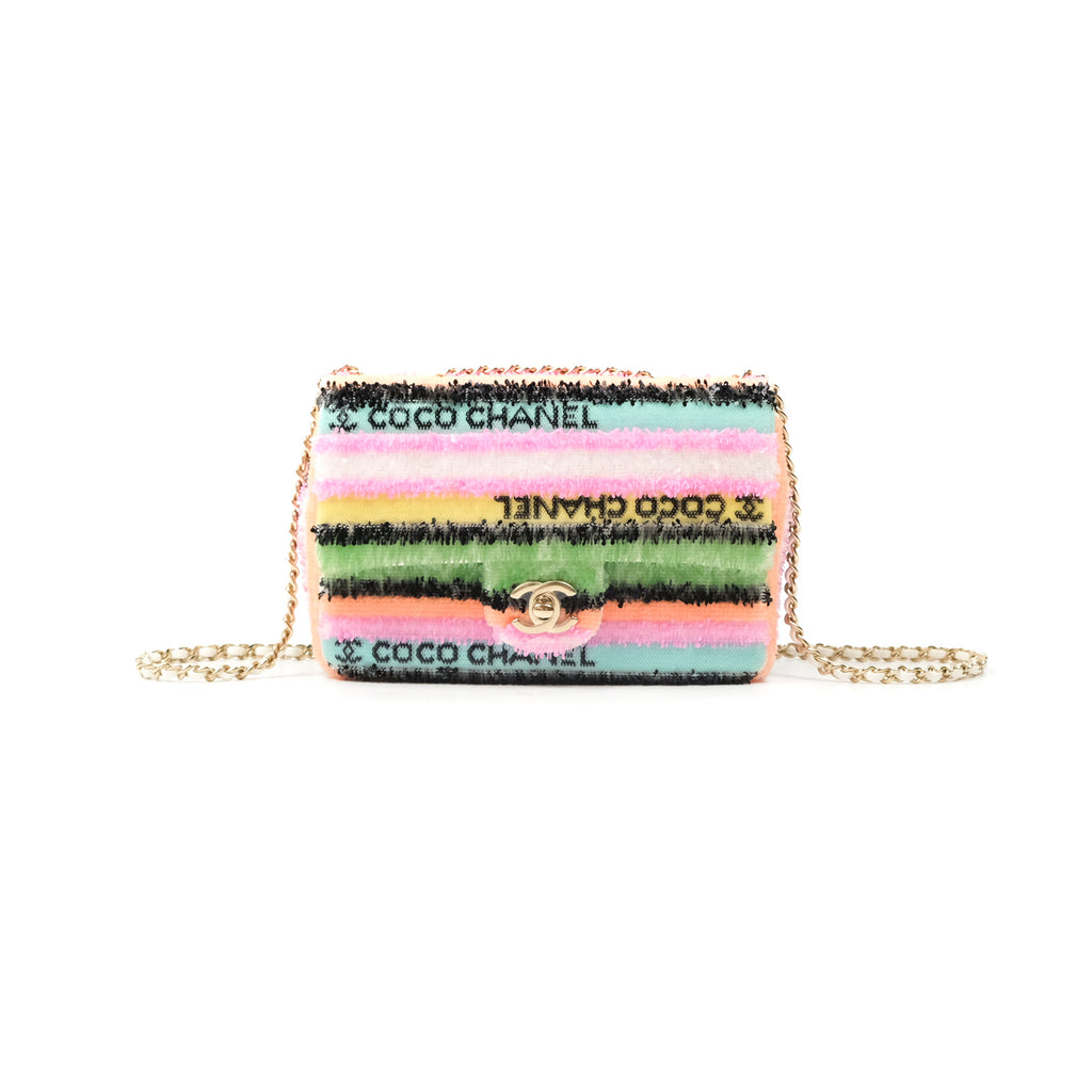 Chanel Mini Sequins Logo Flap Bag Multicolour Gold Hardware 22S