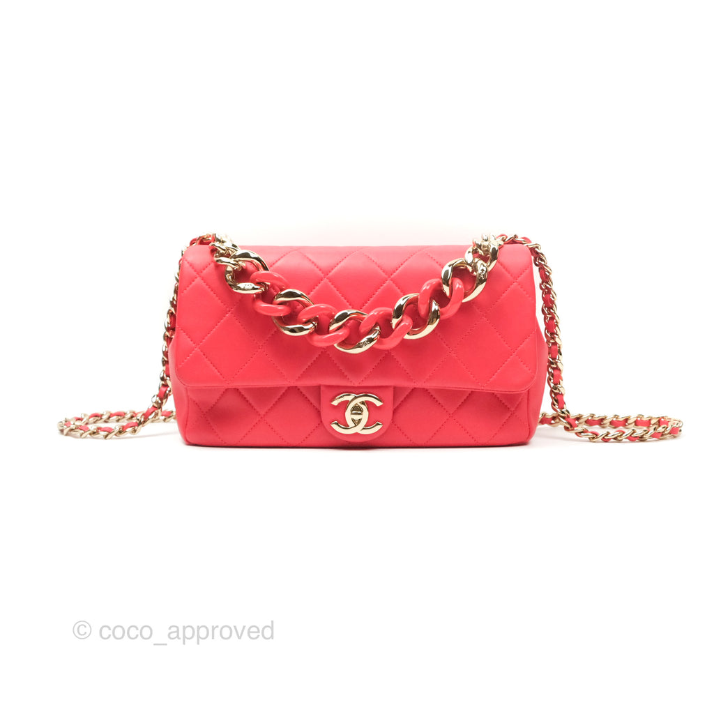 Chanel Quilted Resin Bi-Color Chain Flap Bag Dark Pink Lambskin