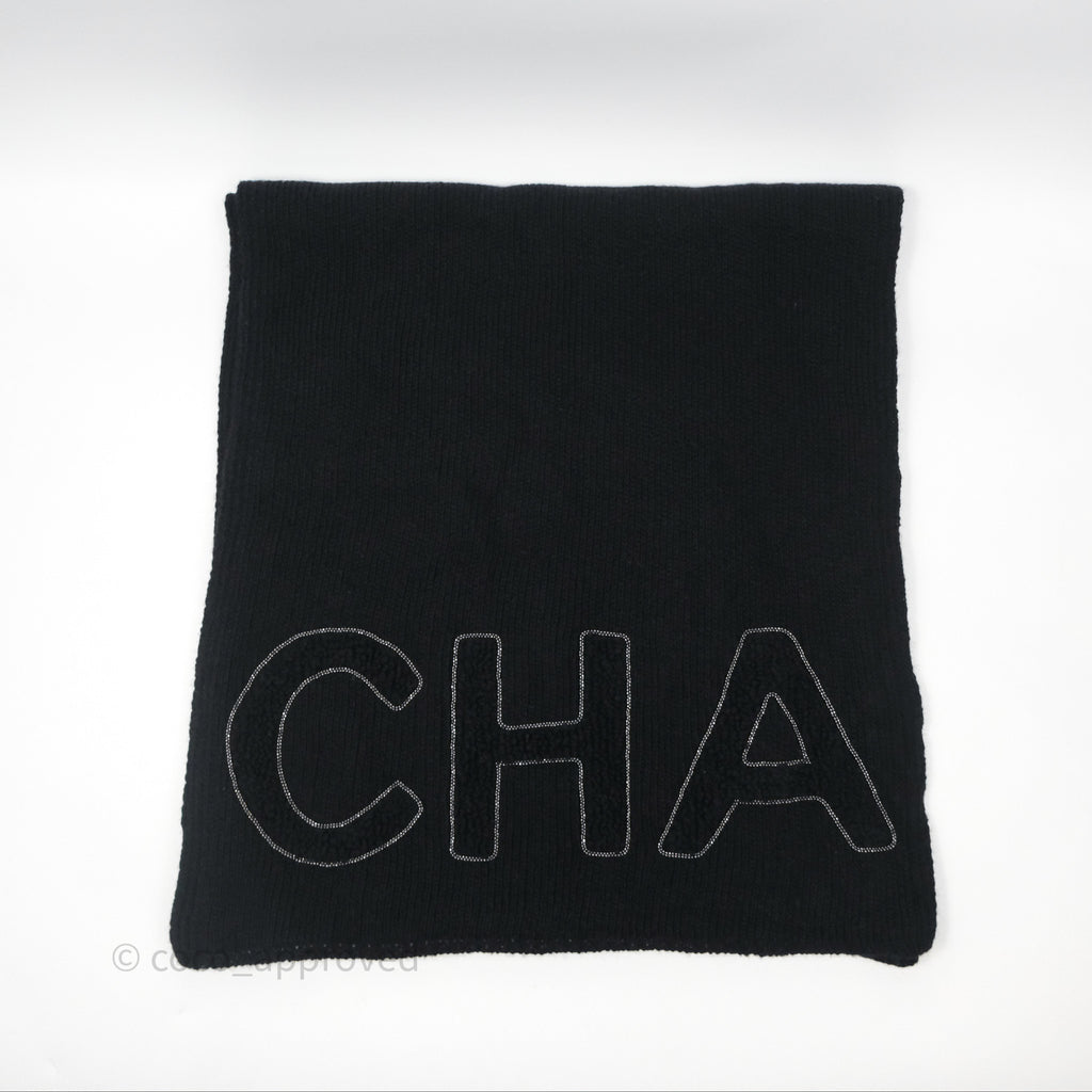 Chanel Chain Logo Scarf Wool Cashmere Black