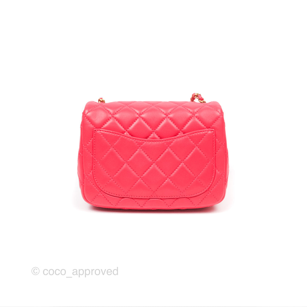 Chanel Mini Square Pearl Crush Quilted Red Lambskin Aged Gold Hardware