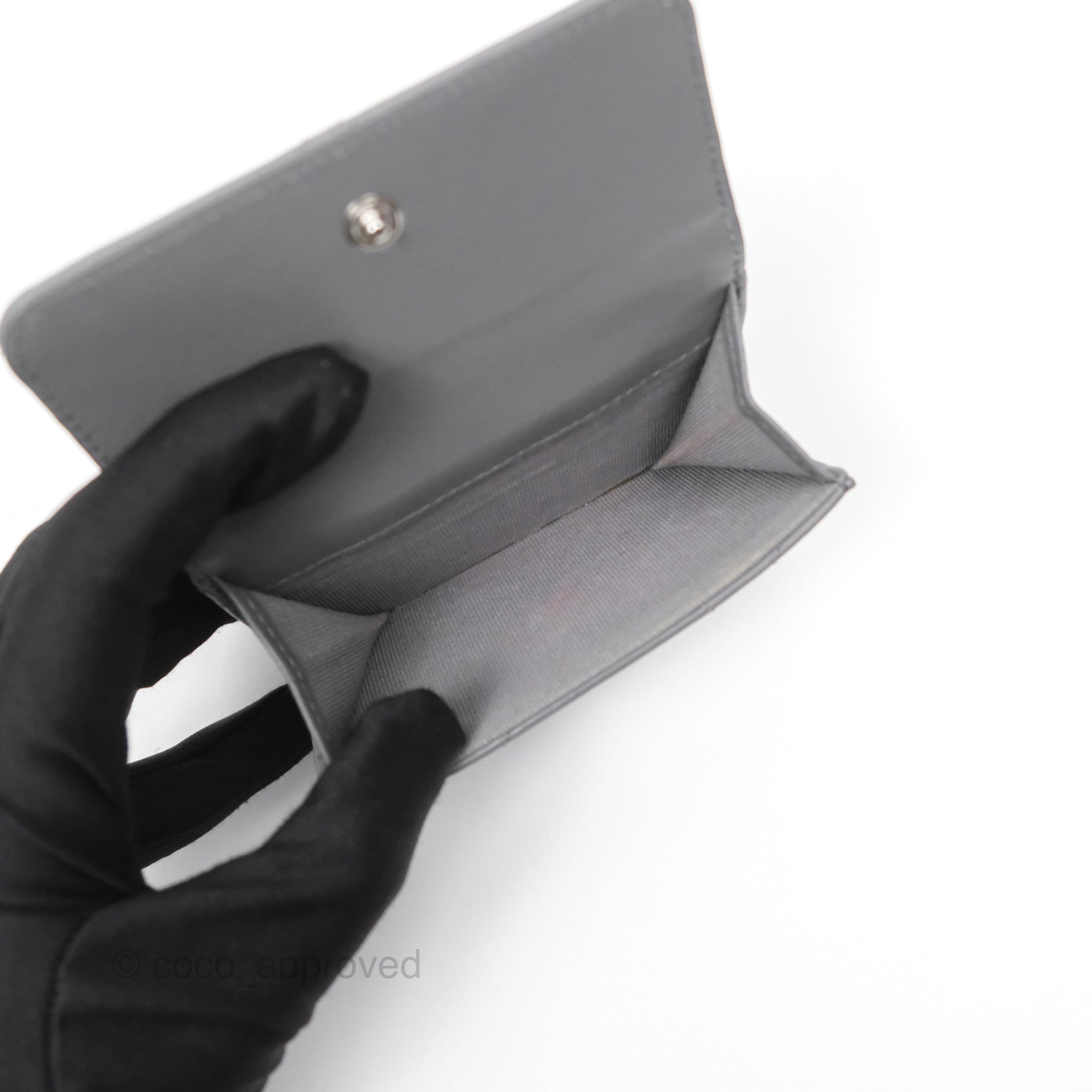 Chanel 19 Grey Short Trifold Wallet Lambskin Silver Hardware