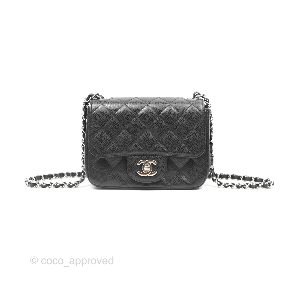 Chanel Mini Square Flap Quilted Black Caviar Silver Hardware