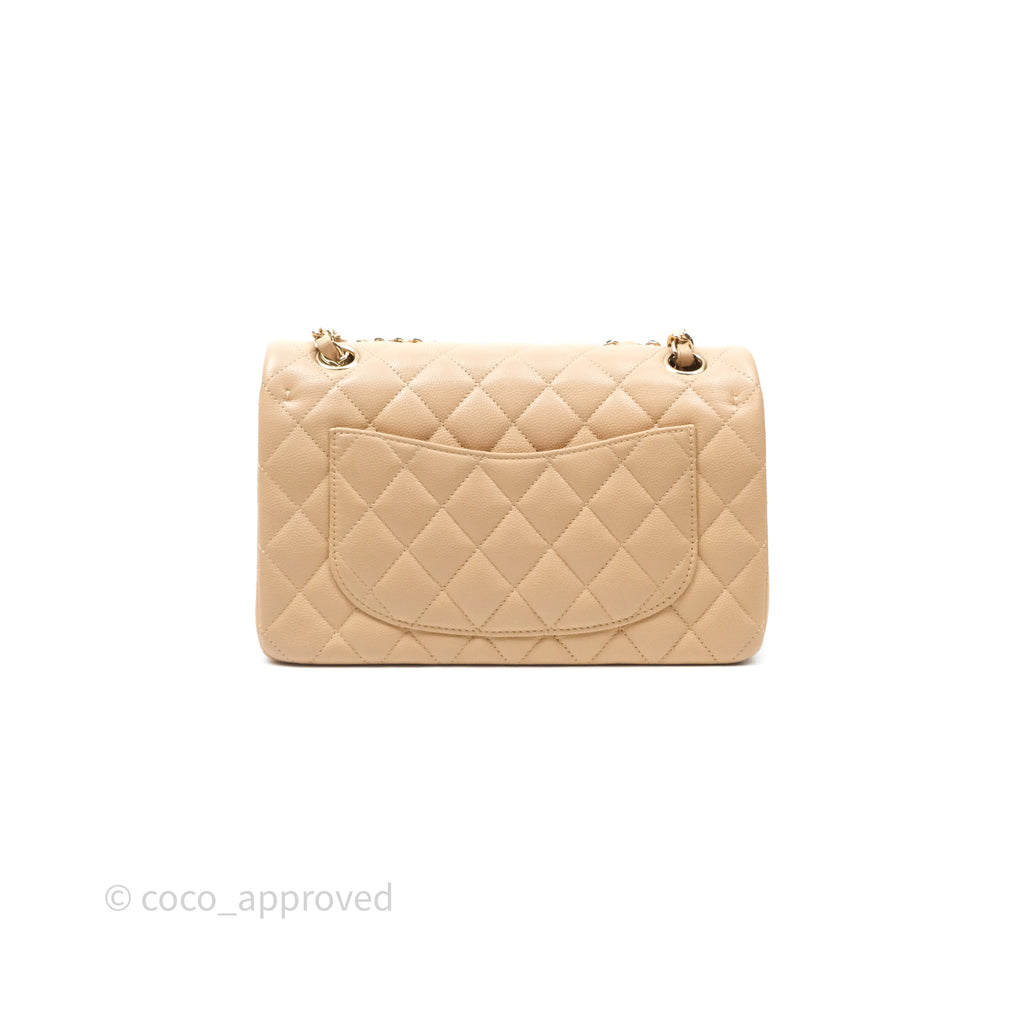 Chanel Classic Small S/M Quilted Flap Beige Caviar Gold Hardware