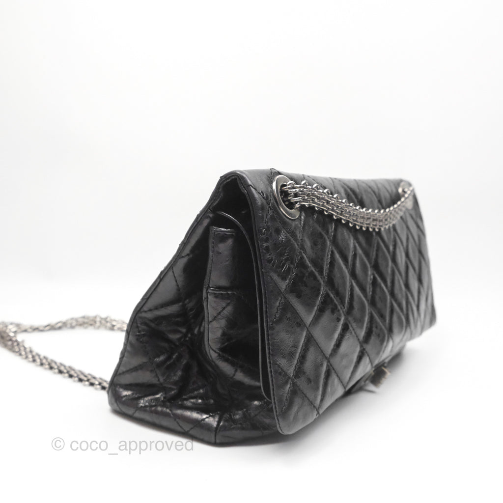 Chanel 228 Reissue Flap Quilted Black Crumpled Calfskin Ruthenium Hardware