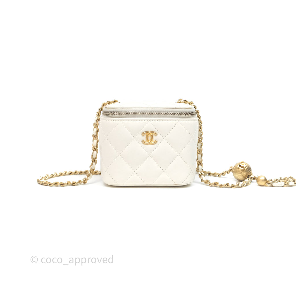 Chanel Mini Pearl Crush Vanity With Chain Ivory White Aged Gold Hardware