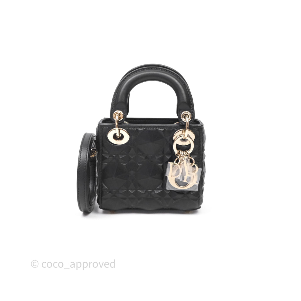 Dior Mirco Lady Dior Black Cannage Calfskin with Diamond Motif Gold Hardware