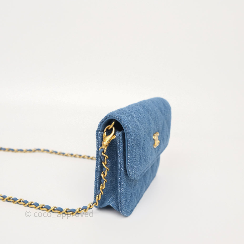 Chanel Mini Pearl Crush Clutch With Chain Belt Bag Denim Aged Gold Hardware