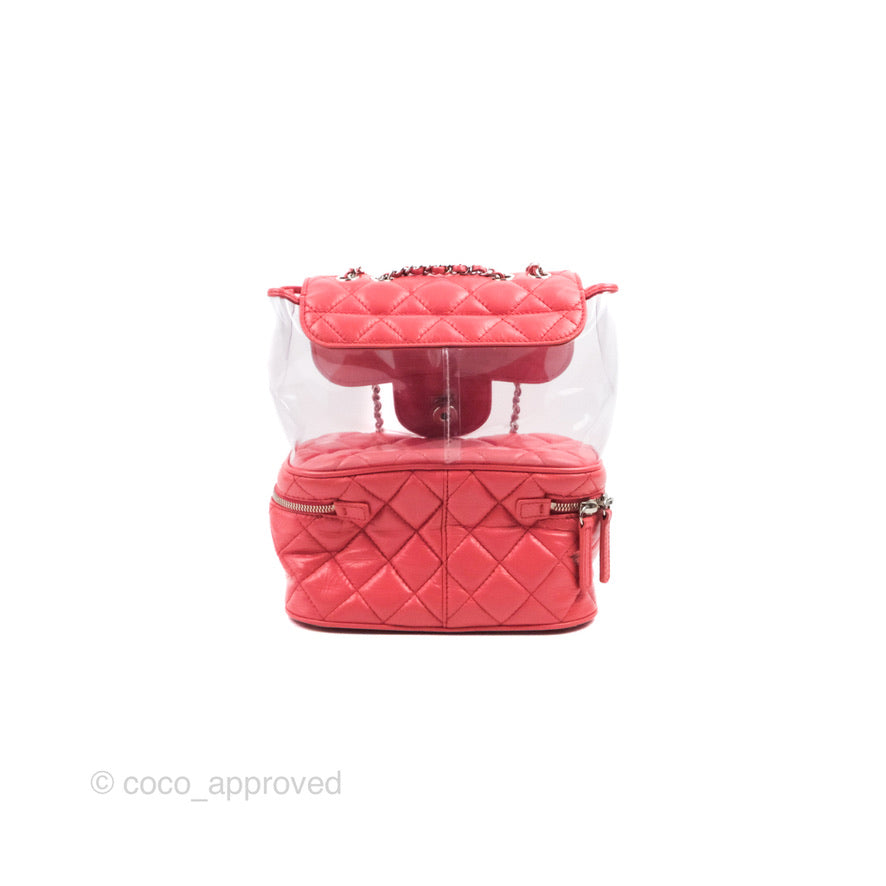 Chanel Vanity Zip Flap Backpack Quilted Calfskin PVC Transparent Small Pink  Bag