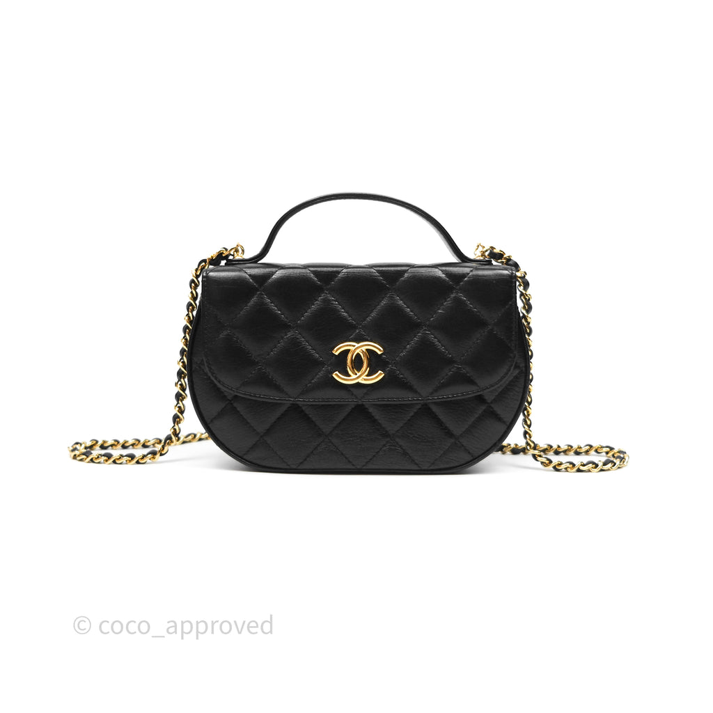 Chanel Quilted Phone Holder with Chain Black Shiny Calfskin Gold Hardware 23A