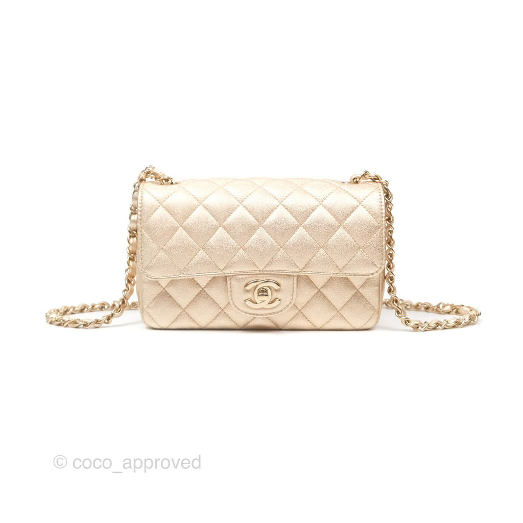 Chanel Quilted Mini Rectangular Iridescent Gold Lambskin Gold Hardware